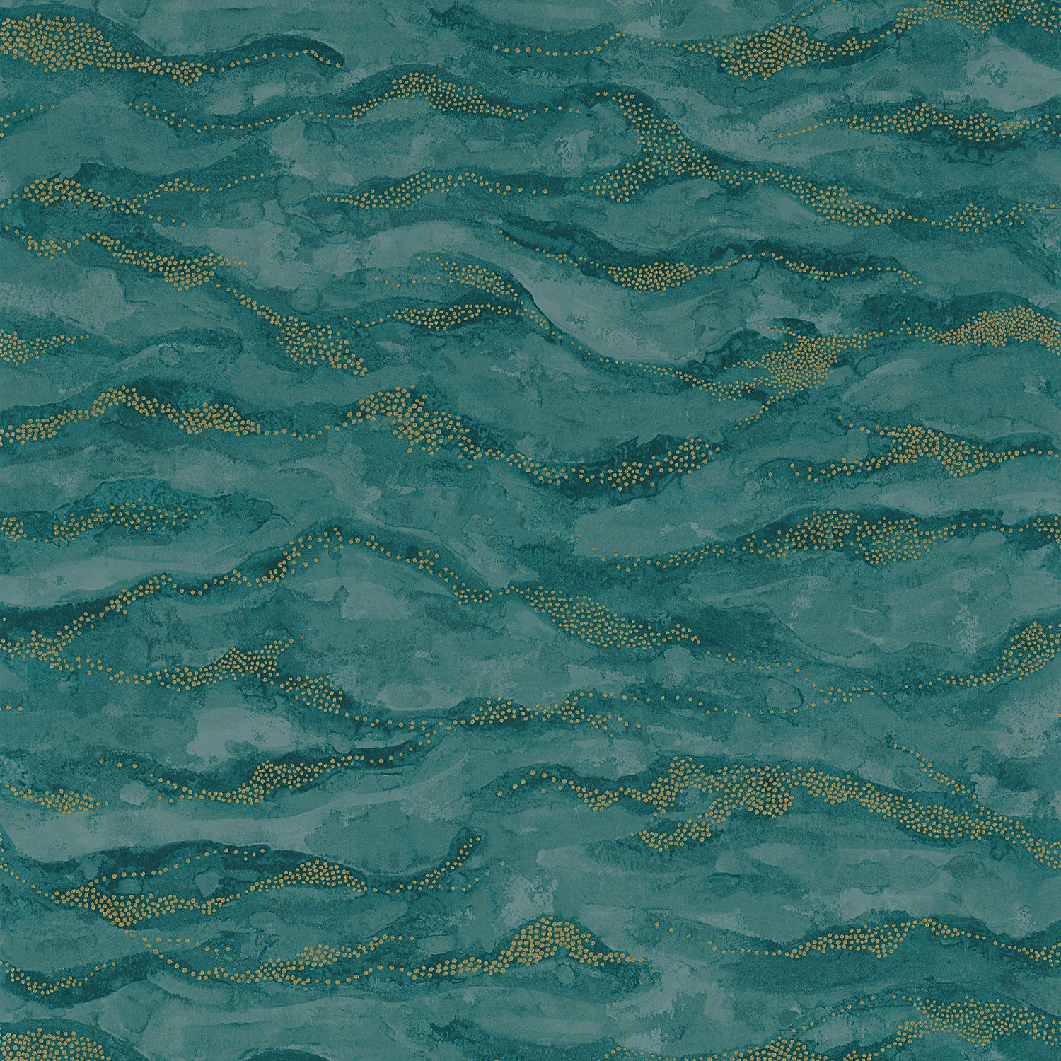 Sohar Abstract Wave Pattern Wallpaper - Topaze Turquoise with Gold