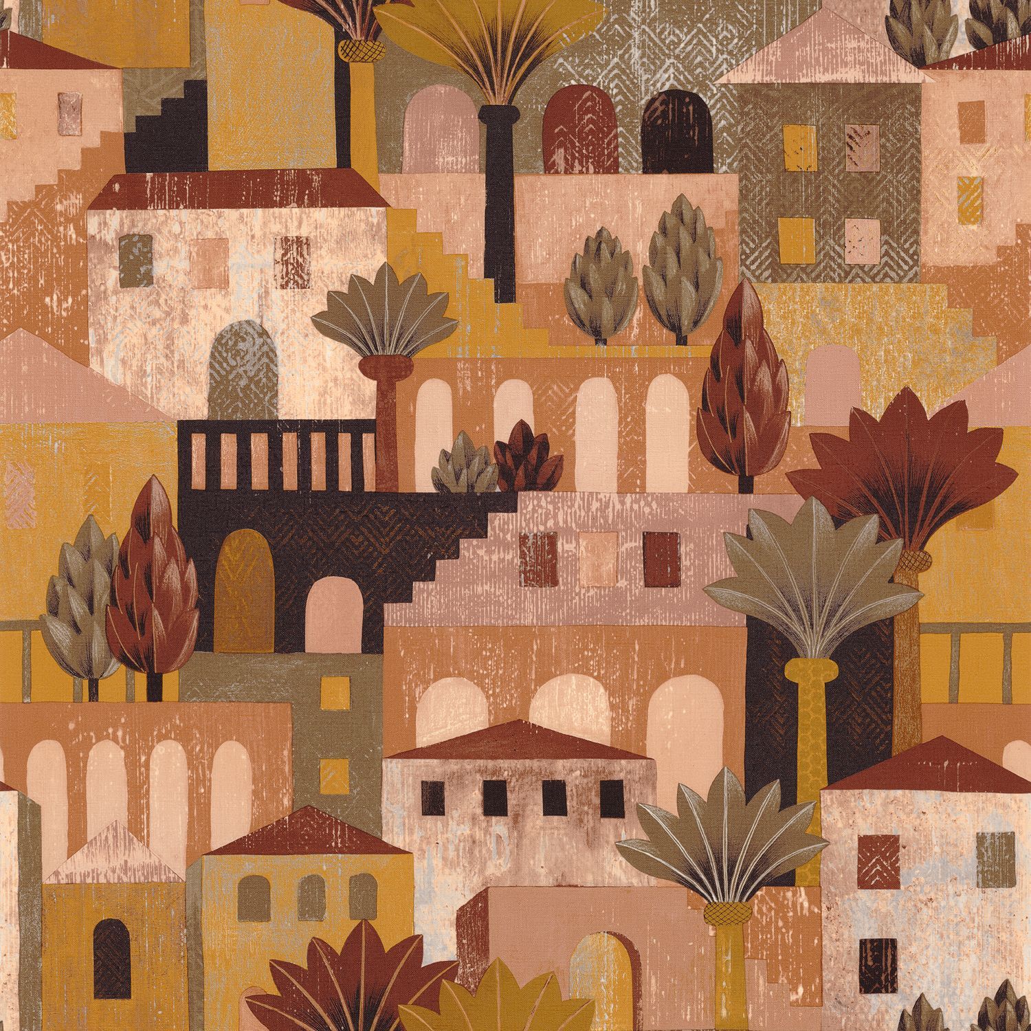 Structural wallpaper with the cityscape of MONTEROSSO - TERRE DE SIENNE terracotta