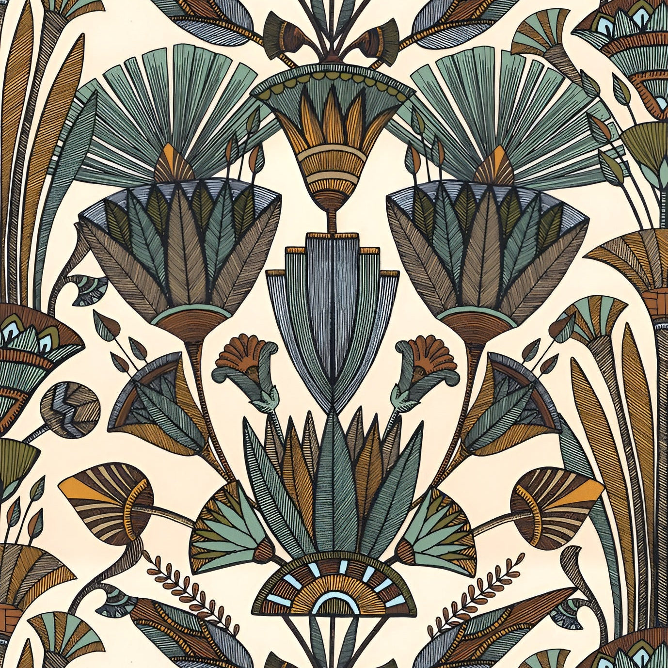 Tapeta s rastlinným motívom DENDERAH - BIELA/MULTICO biela so zelenou