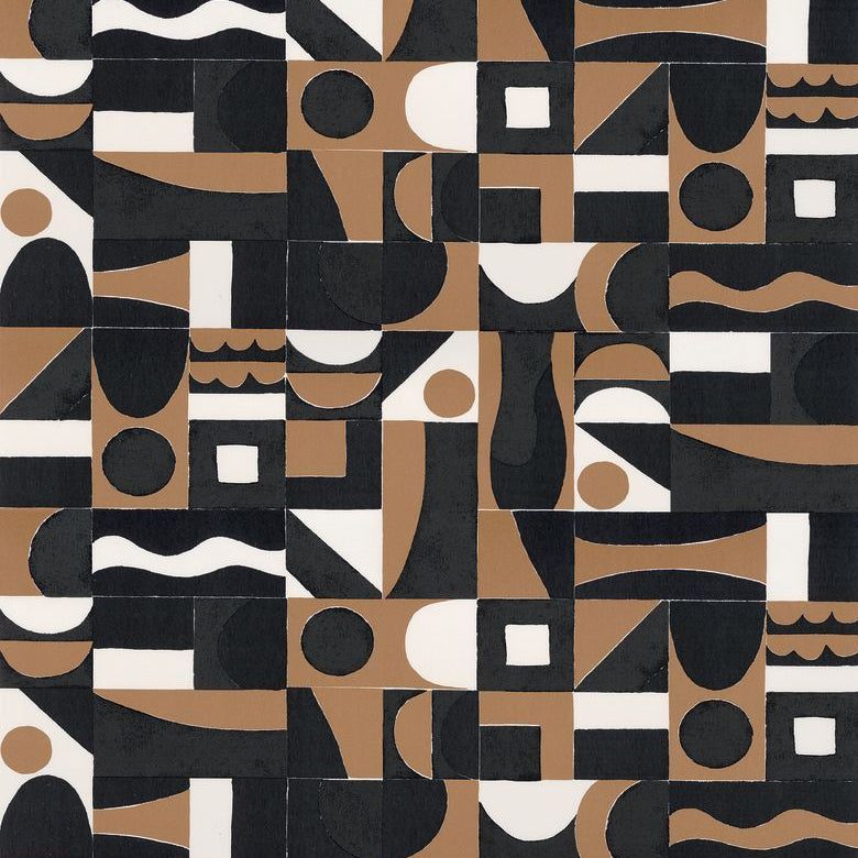 Tapeta so štruktúrou a geometrickým vzorom GOURNA - NOIR/MORDORE čierna s hnedou