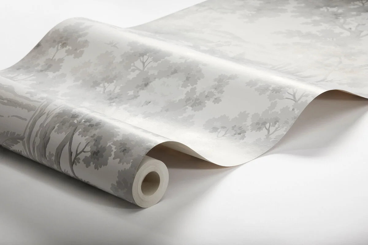 Papierová flizelínová tapeta s rastlinným vzorom VIDIEK RÁNO biela so šedou