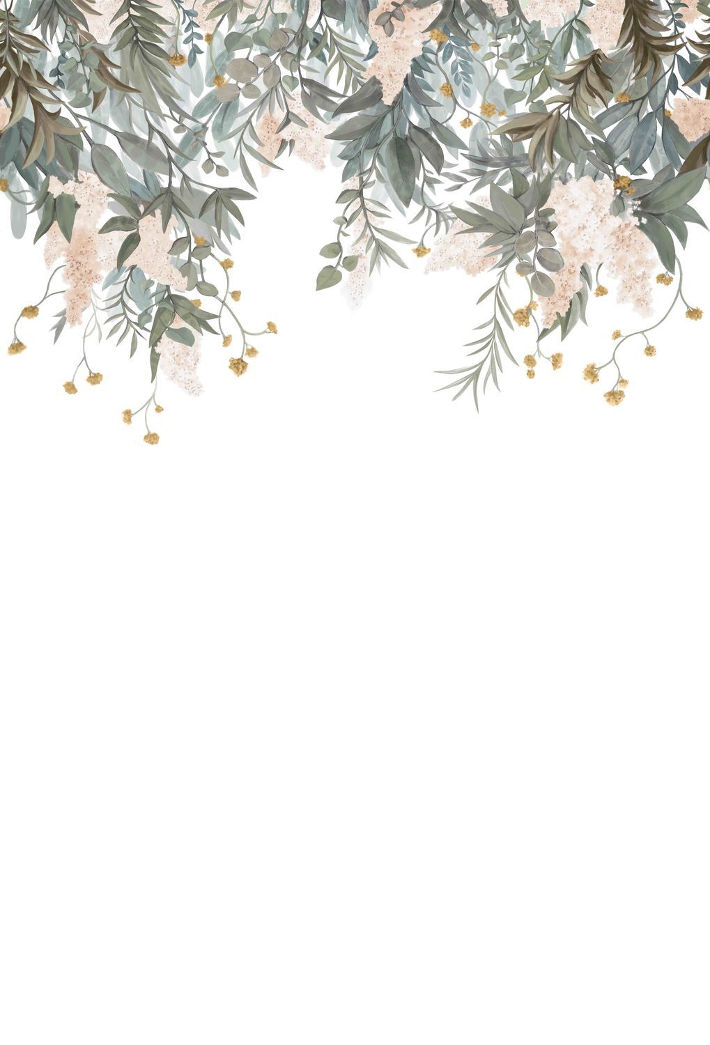 Wisteria Leaf Green and Beige Floral Mural