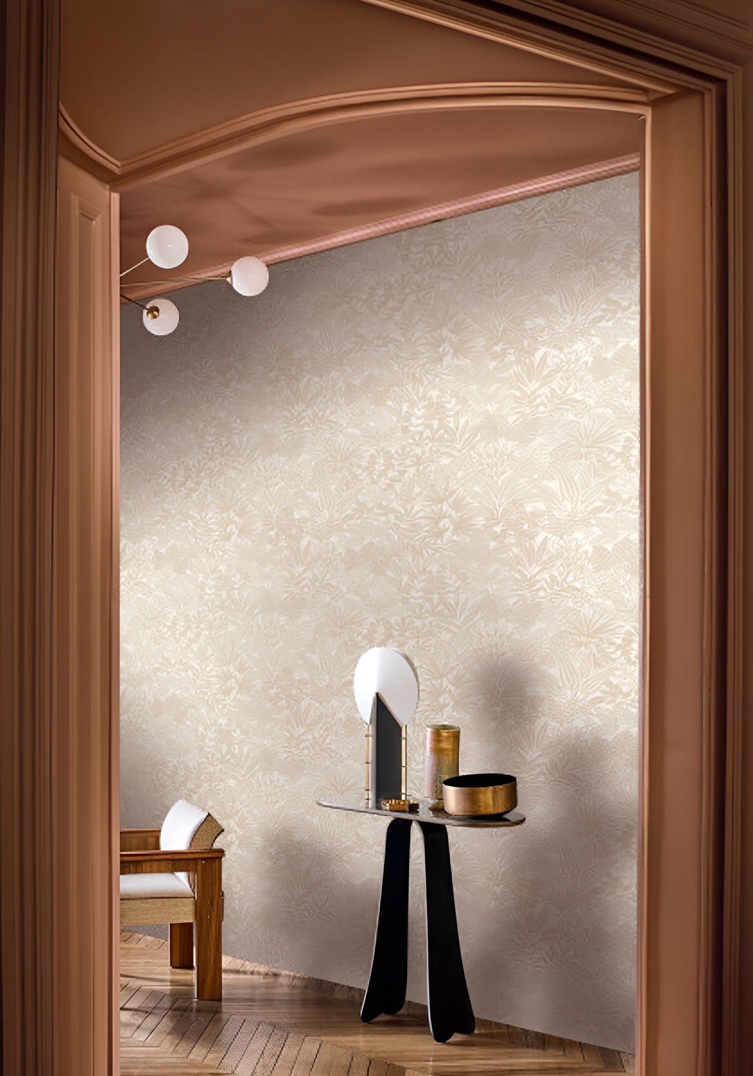 Plant Motif Wallpaper DOUM - WHITE/GOLD