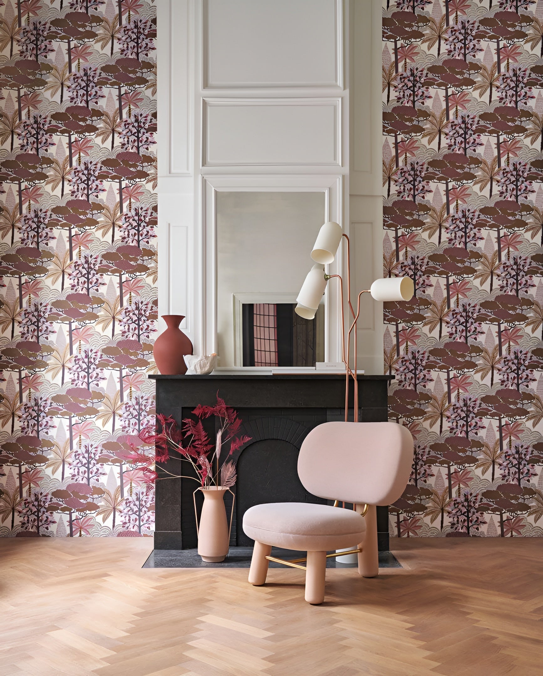 Metallic Wallpaper with Plant Motif MARAKANDA - PASTEL/DORE White with Gold