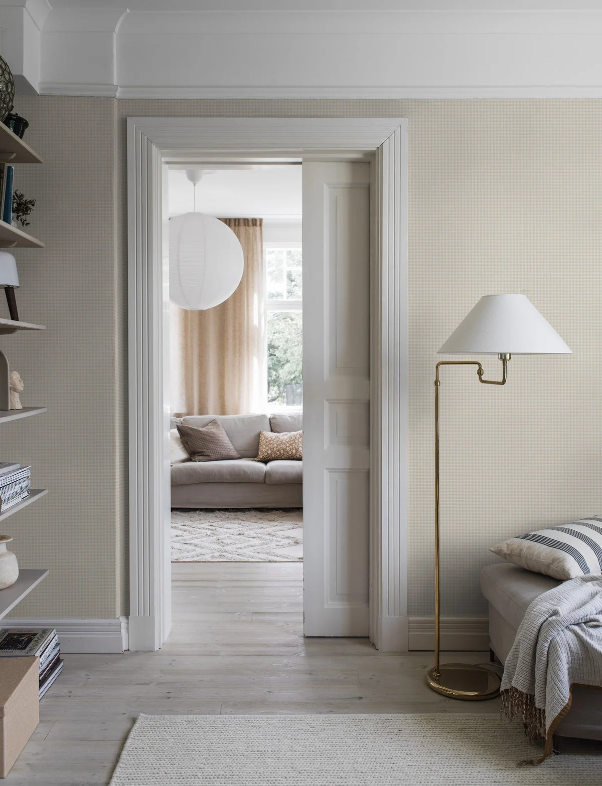 Tapeta so štruktúrou napodobňujúcou ľan v kocke PICNIC CHECK béžová