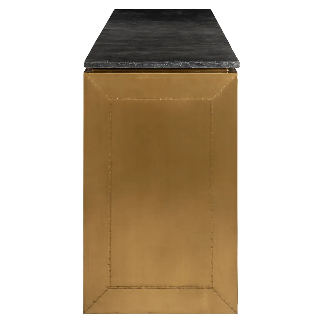 FINSBURY chest of drawers antique gold with black marble