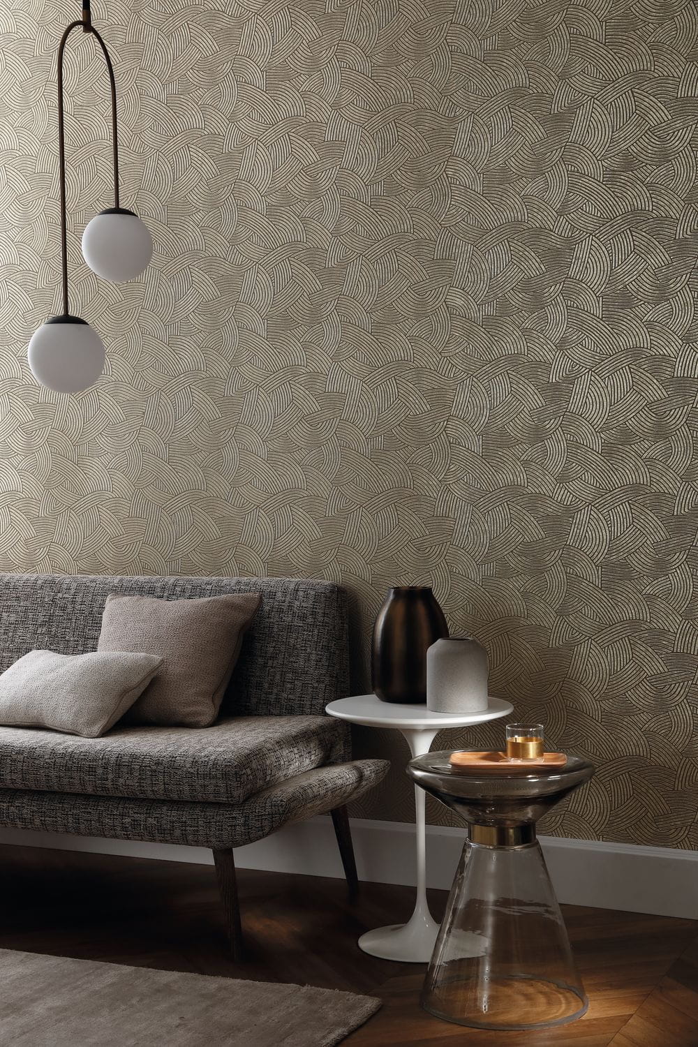 Metallic 3D Structural Wallpaper with Geometric Pattern ASSOUAN - CARBONE Black with Gold