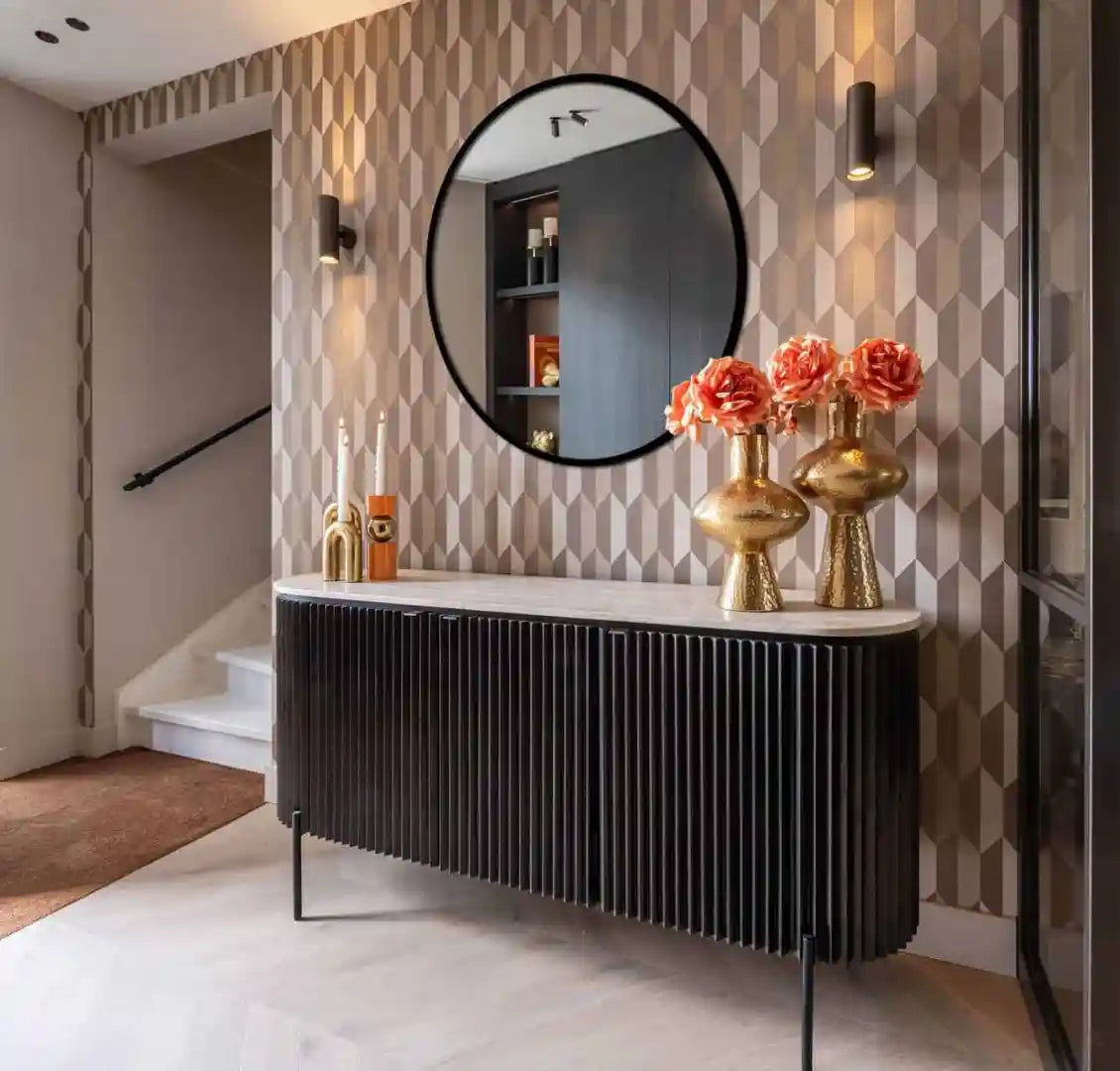 HAMPTON black sideboard with a travertine top