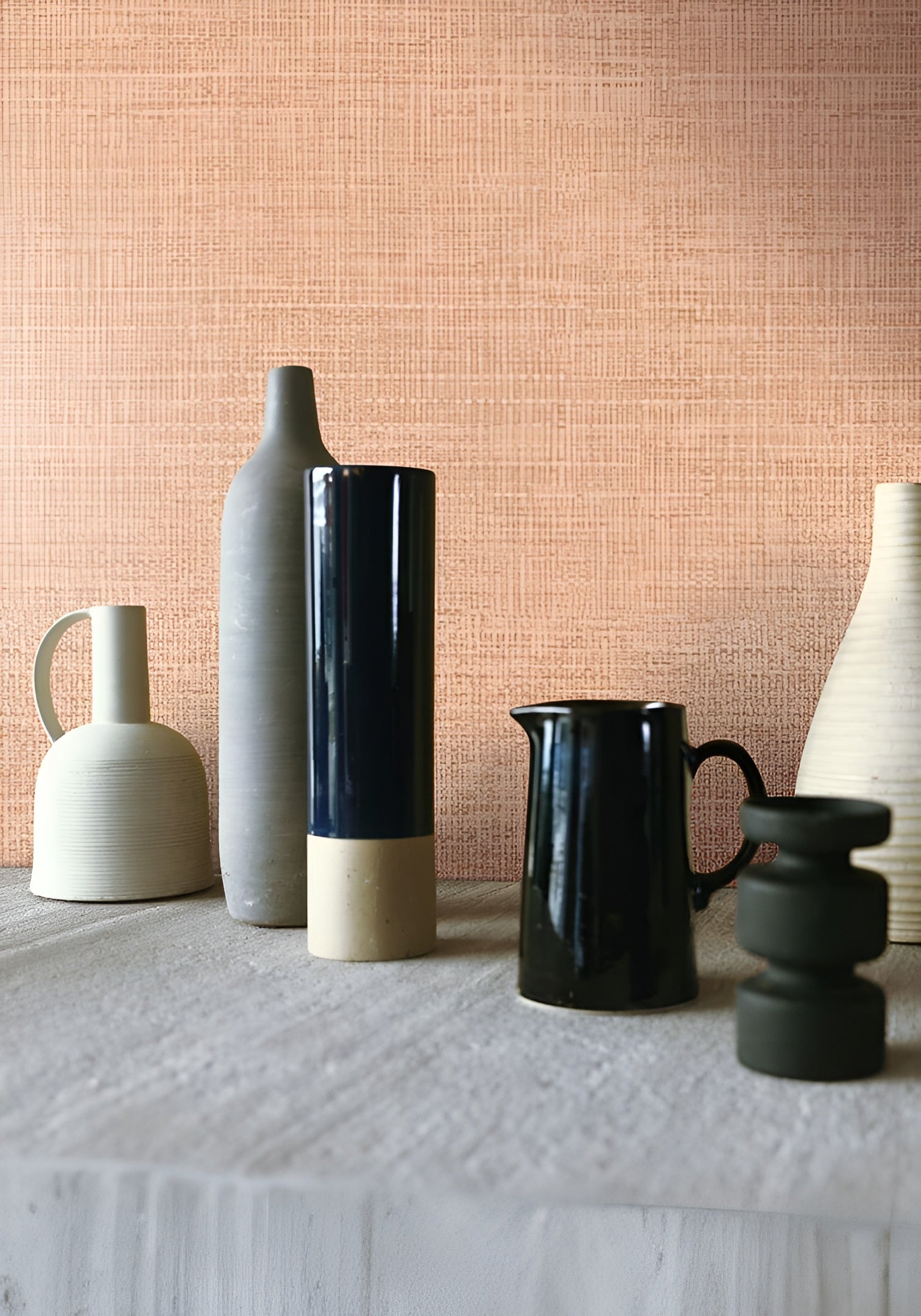 Structural wallpaper imitating canvas CARIOCA - NUDE pink-beige