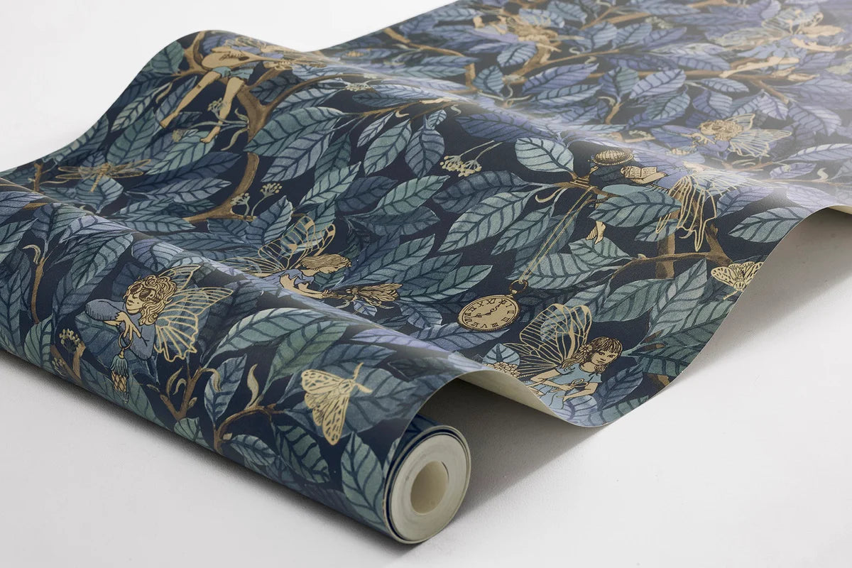 Detská tapeta s rozprávkovým motívom víl FAIRIES tmavomodrá