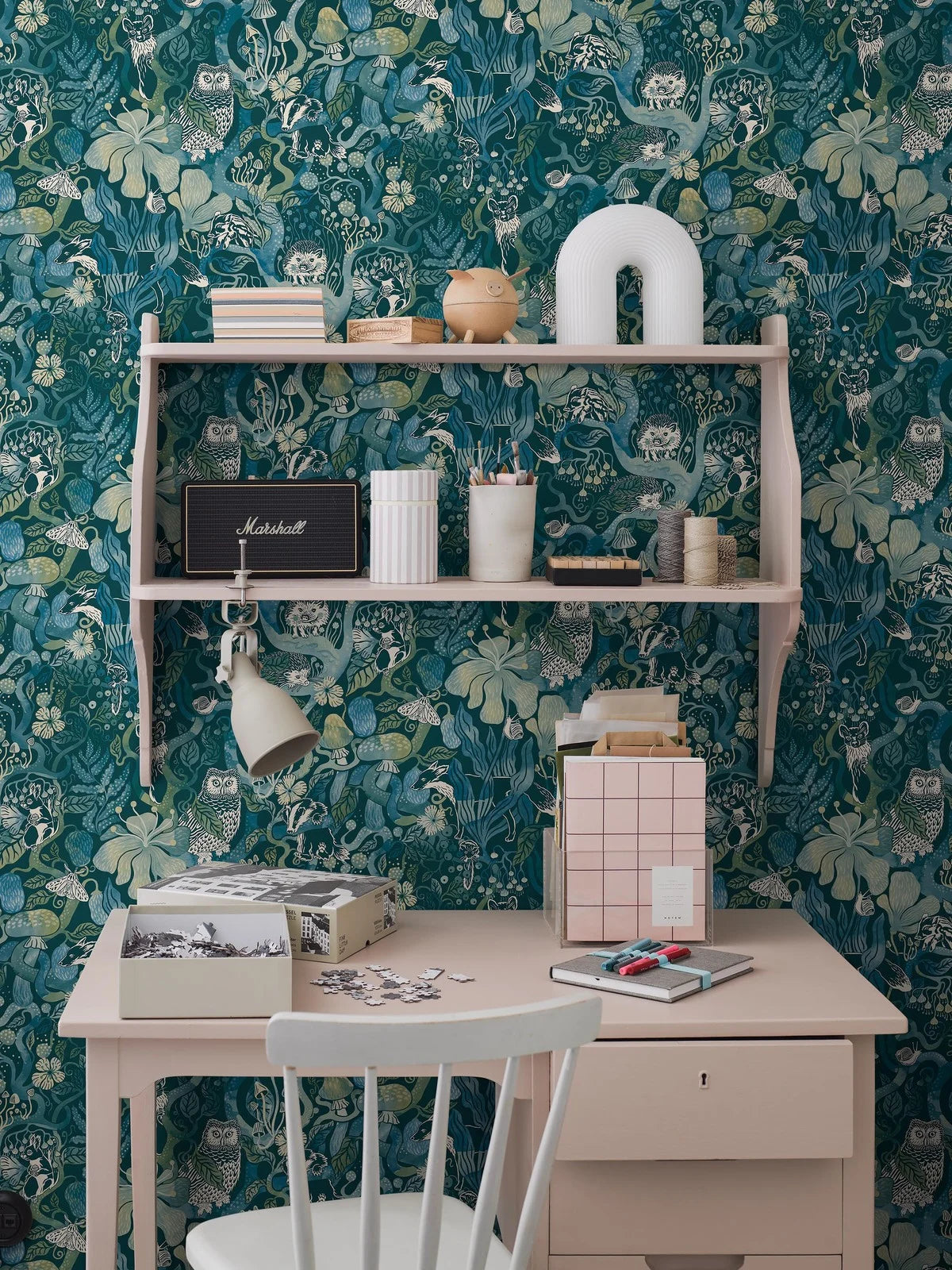 Children's wallpaper with a magical forest theme MAGIC WOODS turquoise