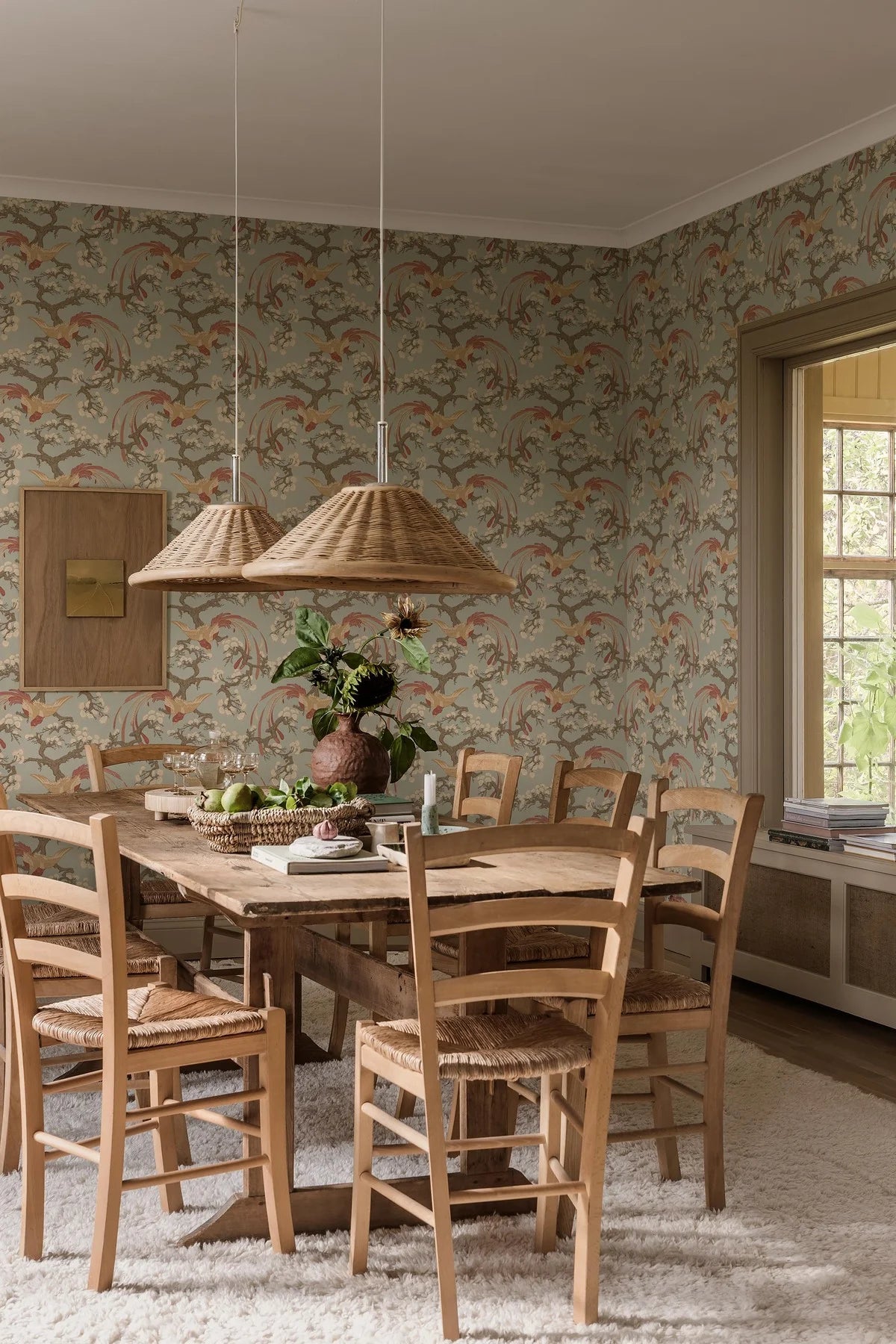 FENIX Blue Floral and Animal Pattern Wallpaper