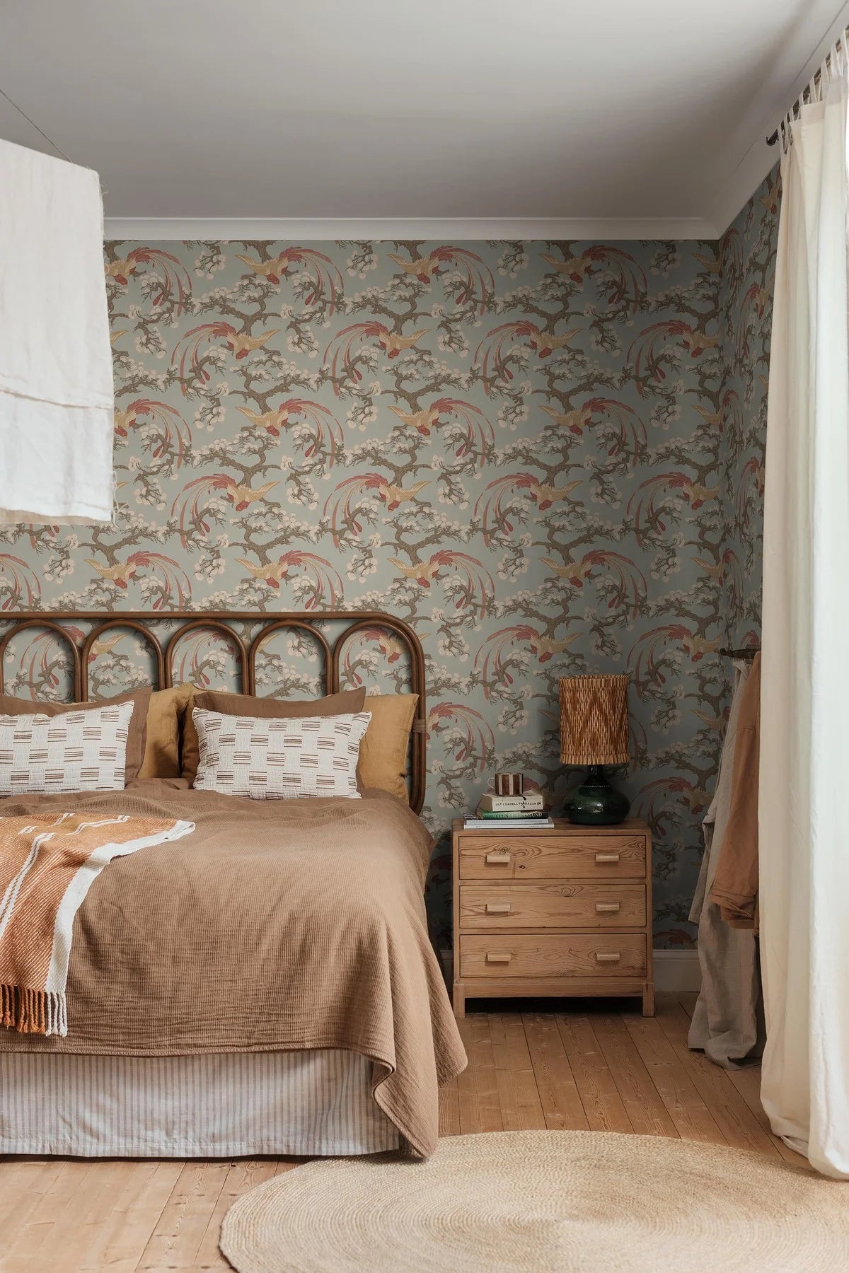 FENIX Blue Floral and Animal Pattern Wallpaper