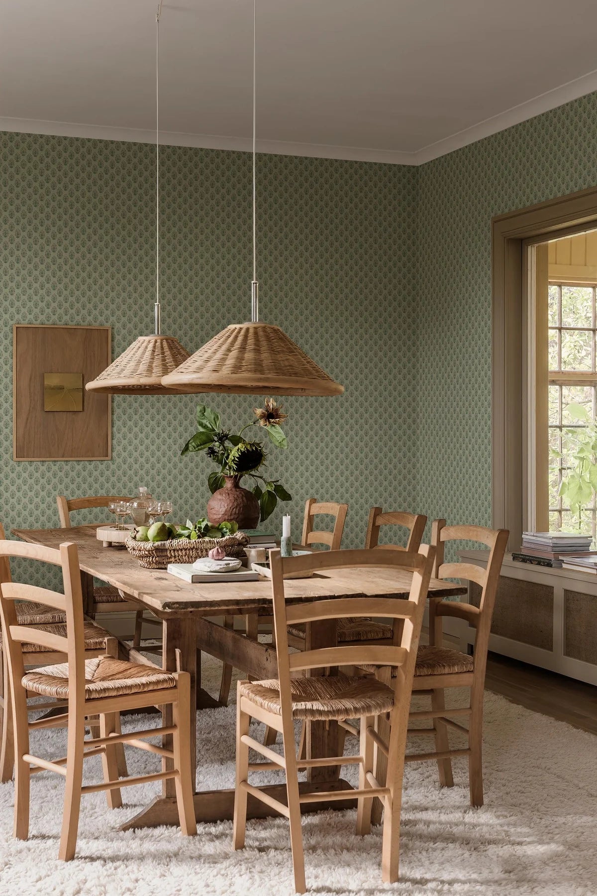 SIBYLLA Green Floral Pattern Wallpaper with Beige