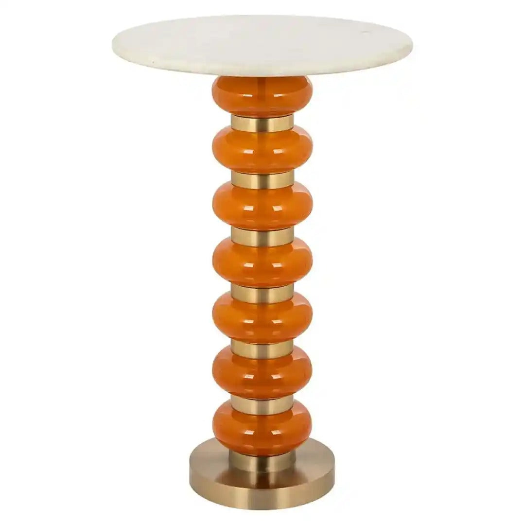 BARBARA side table orange with white marble