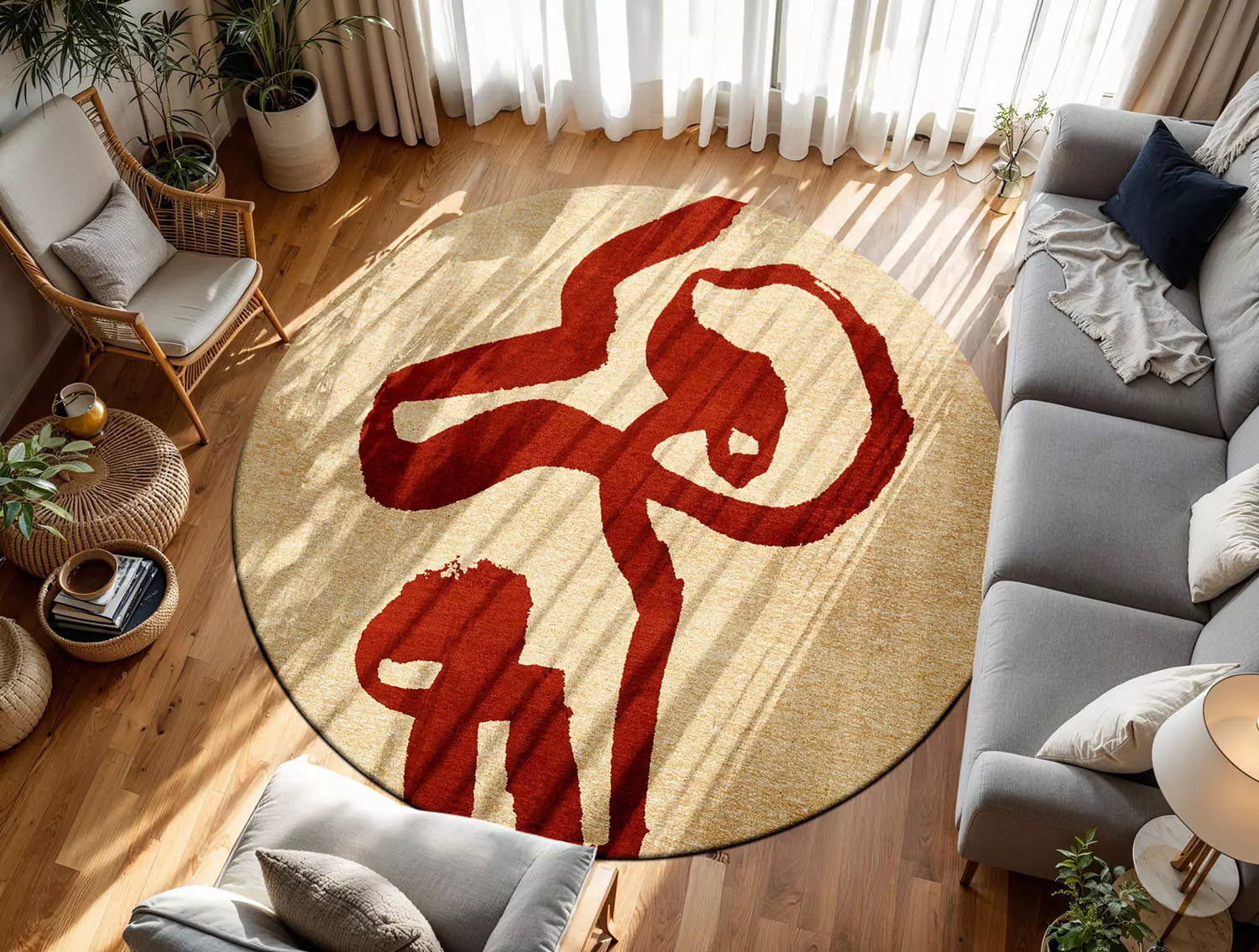 Kruhový koberec RIBBON béžový s červenou