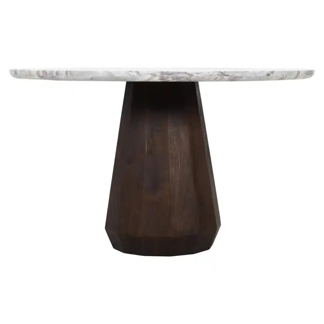 OBEROY Round Table Marble with Brown Mango Wood