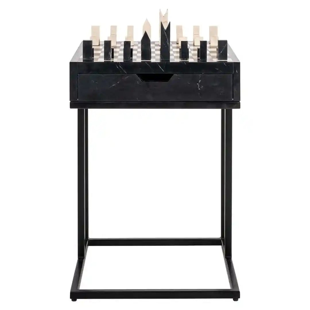 DAVOS black side table with built-in chessboard