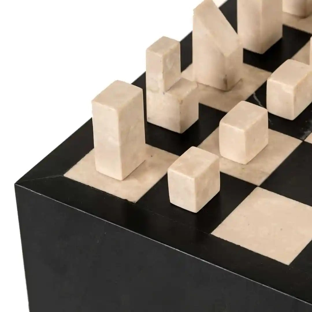 DAVOS black side table with built-in chessboard