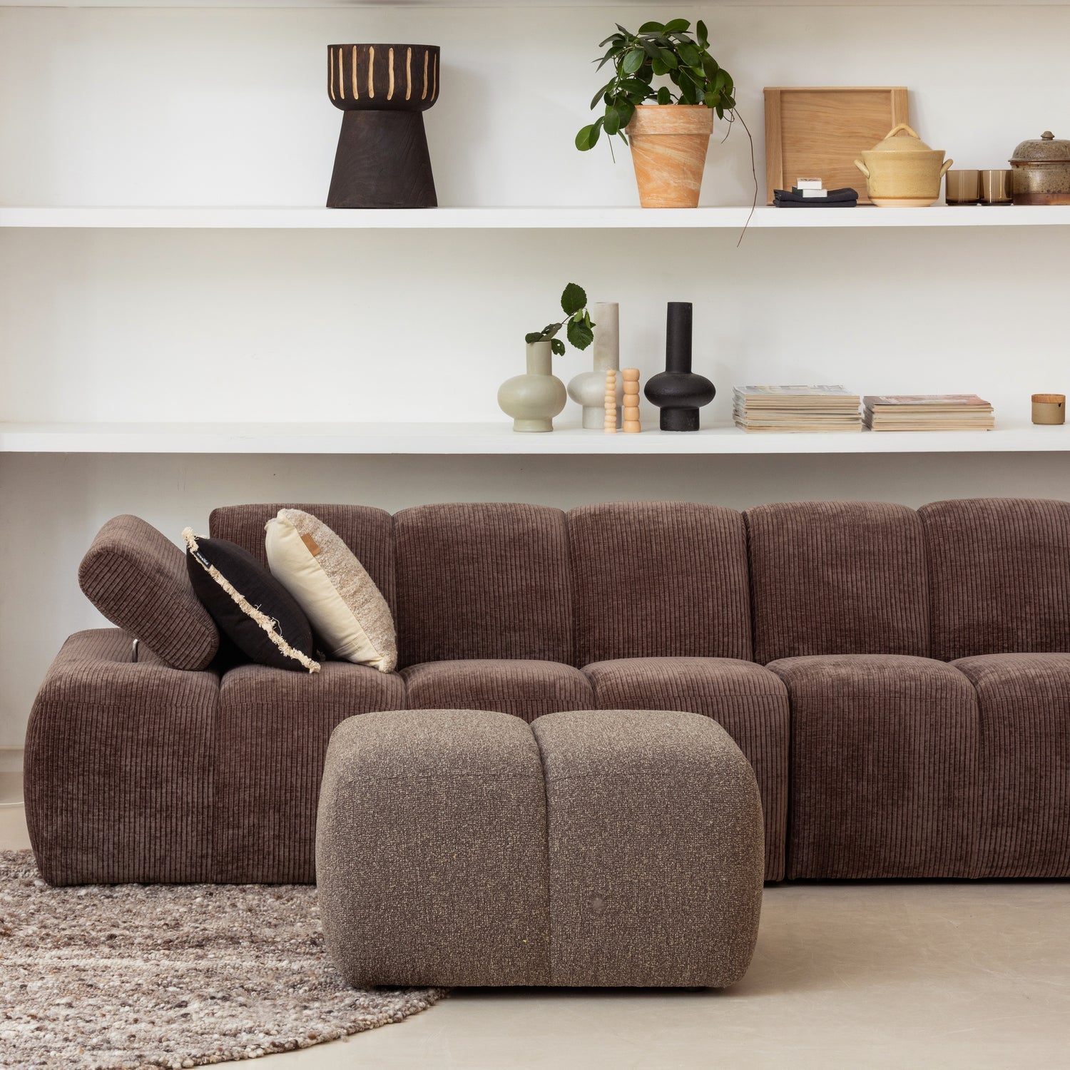 MOJO pouf in dark brown bouclé