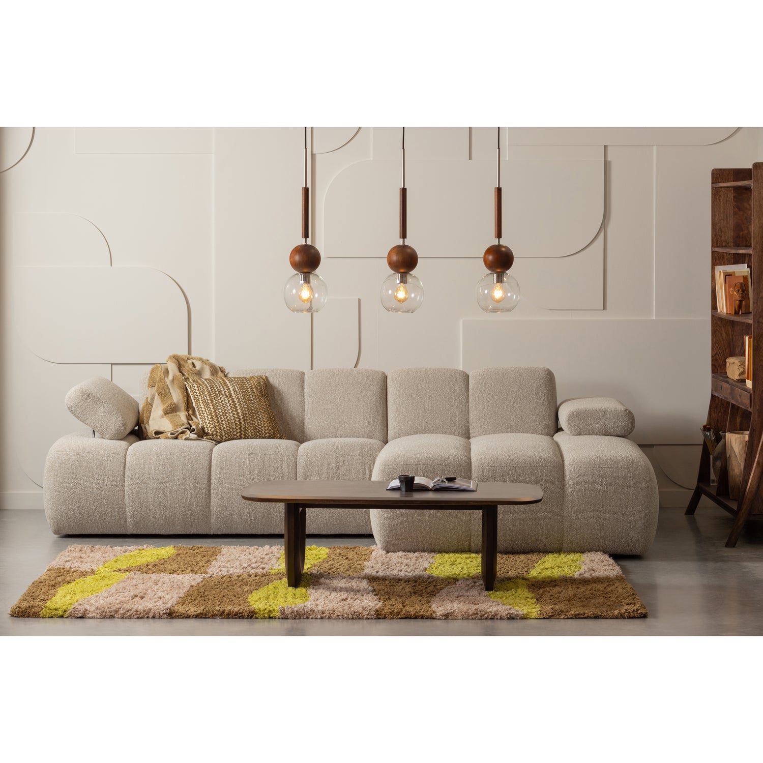 Right-facing modular corner sofa MOJO ecru sheep wool