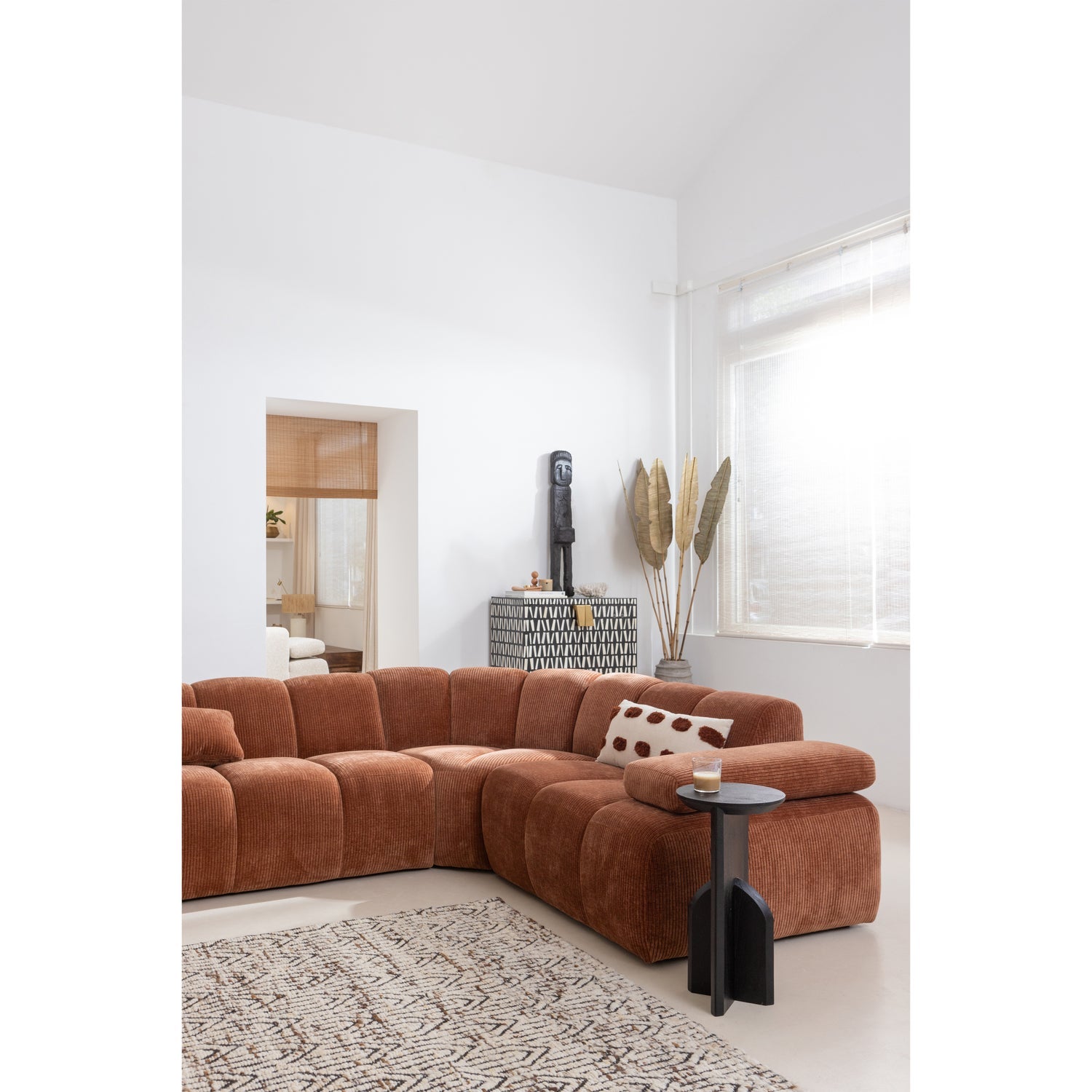 Right-facing modular corner sofa for 6 people MOJO in brown corduroy