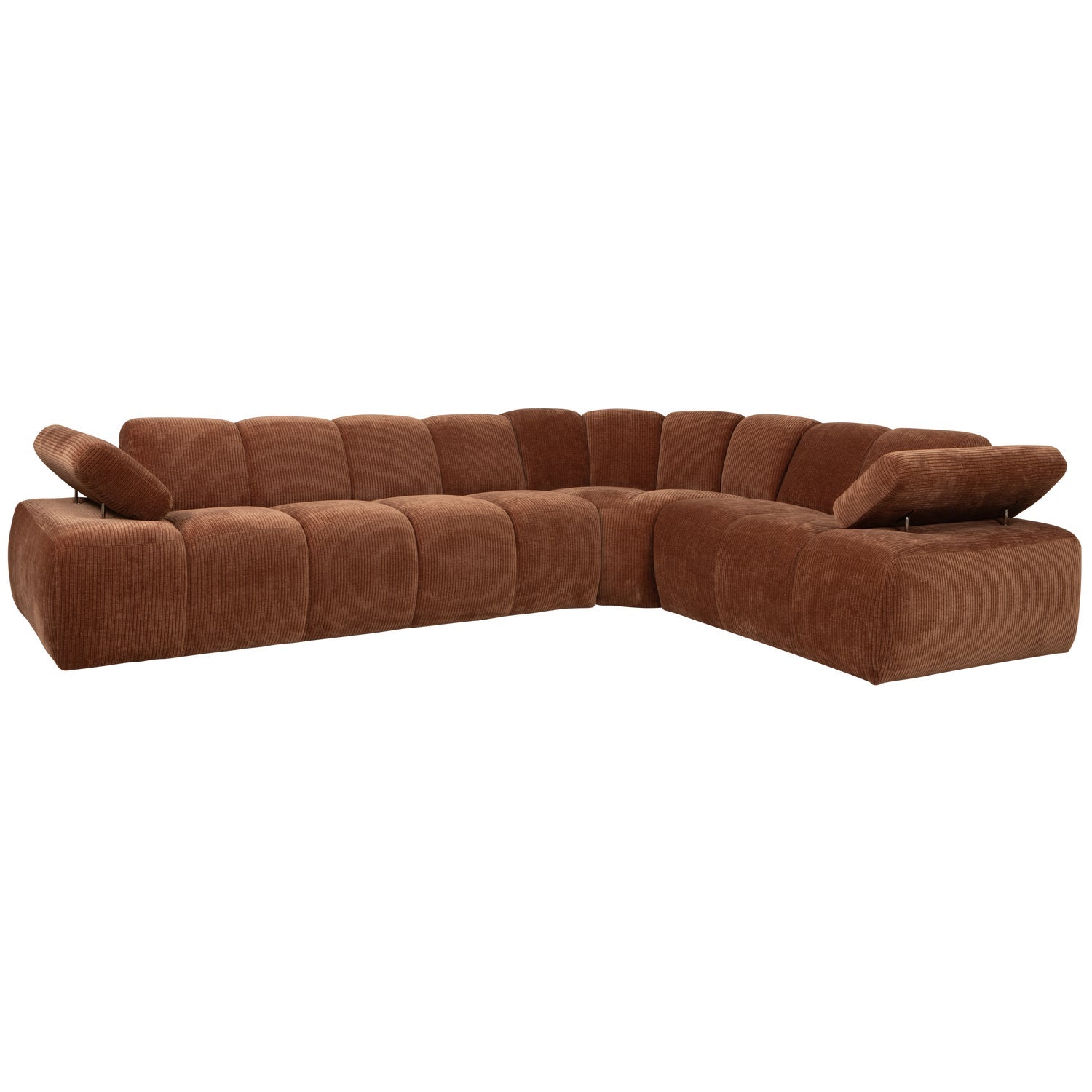 Right-facing modular corner sofa for 6 people MOJO in brown corduroy