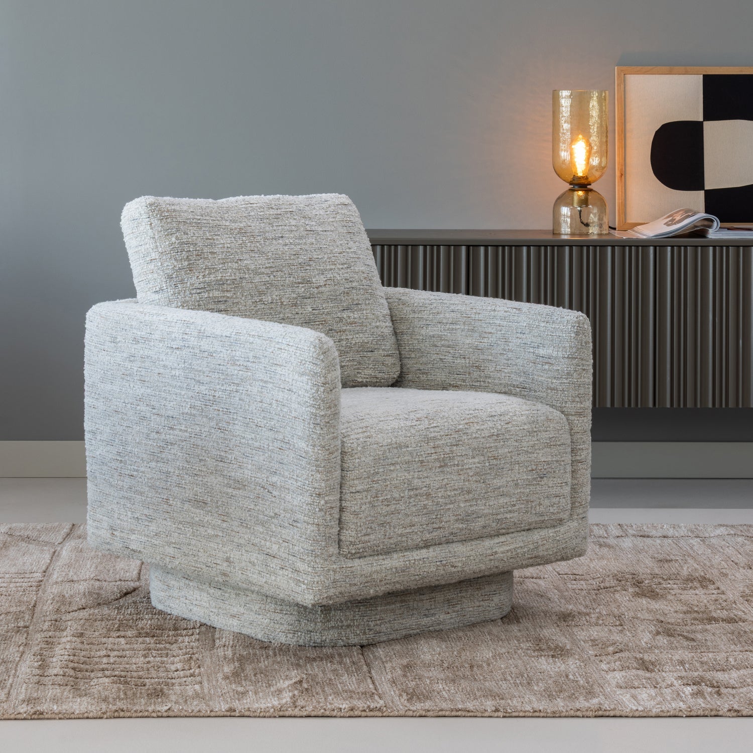 OSKA Beige Melange Swivel Armchair