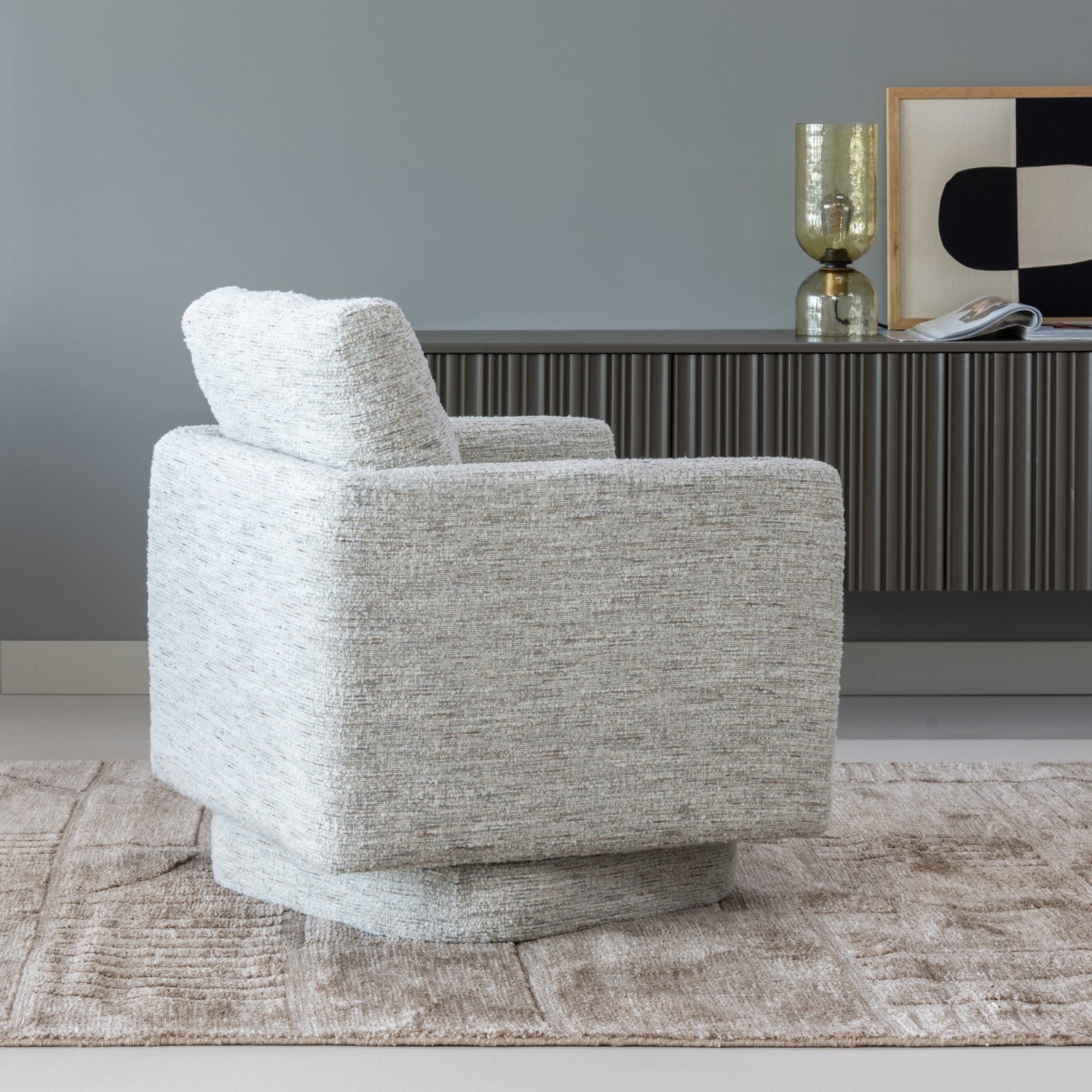OSKA Beige Melange Swivel Armchair