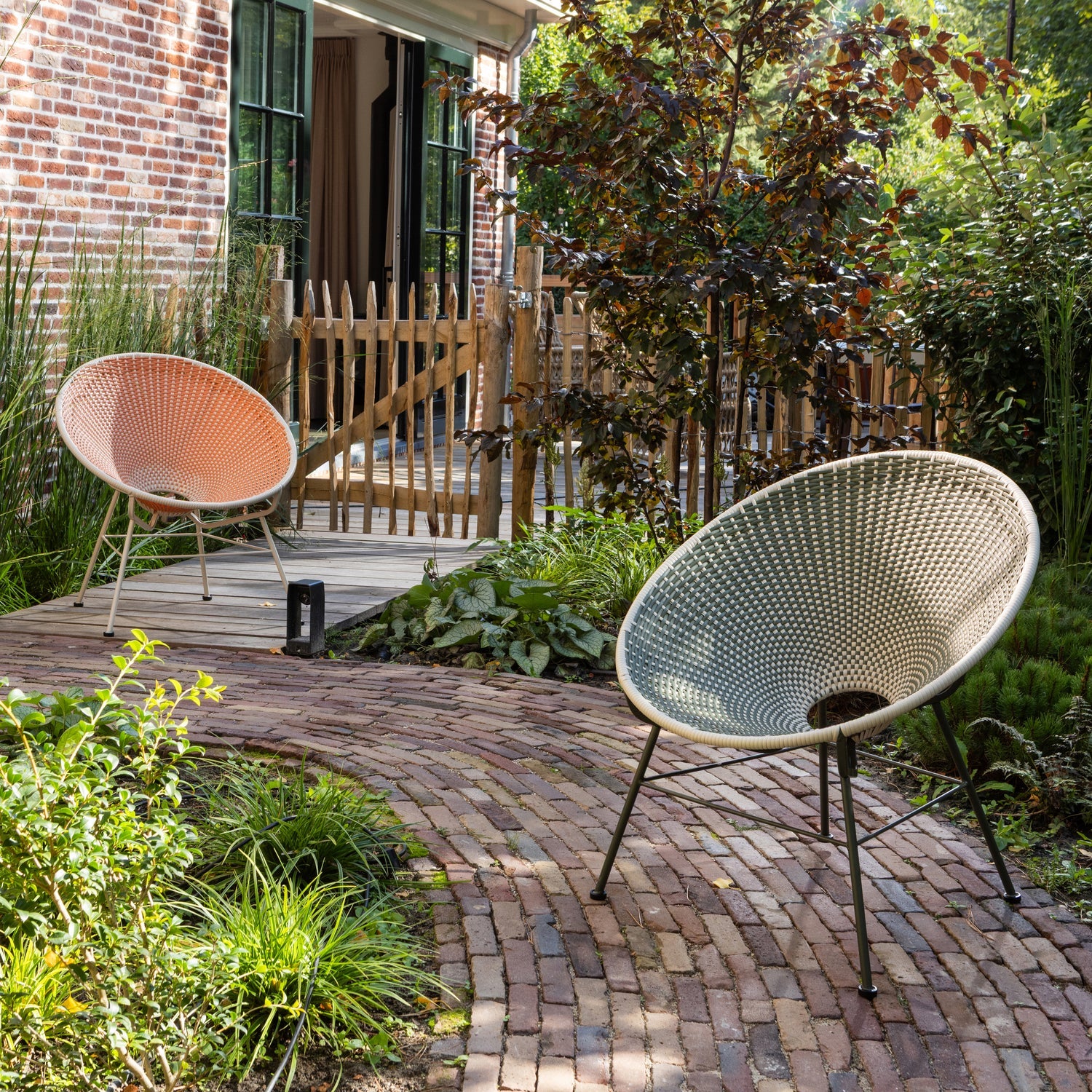 KAZOUN Orange Garden Armchair with Beige Base