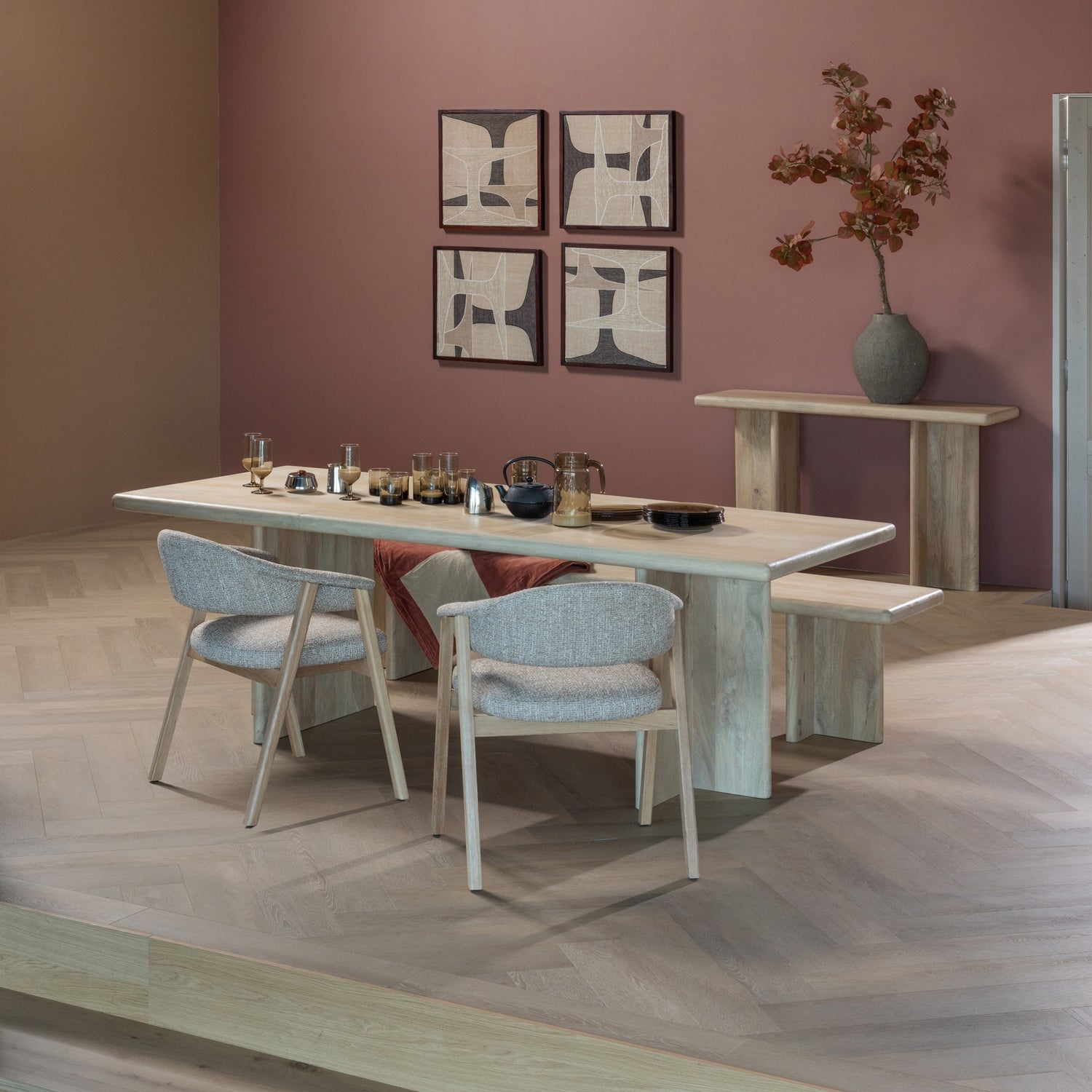 TUNAR Armchair in Beige with Wooden Base