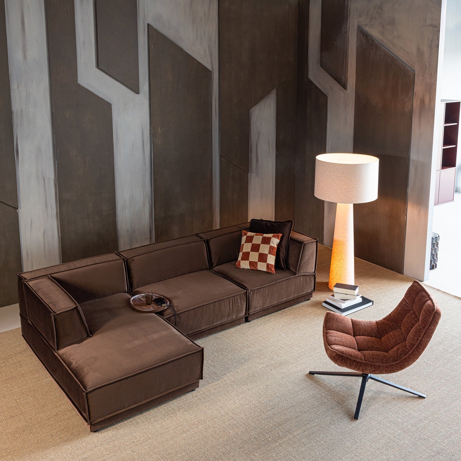 Otáčací kreslo MAUDI hnedé s zamatom