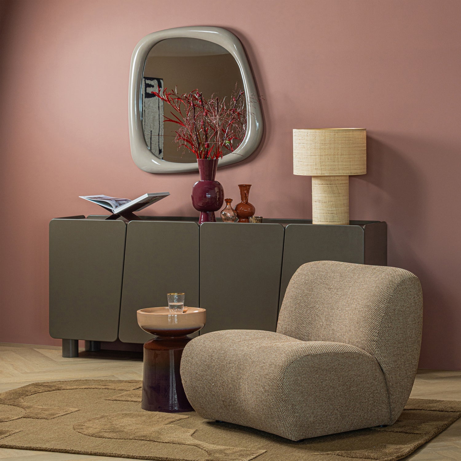 Bočný stolík TUMO tmavofialový s béžovou