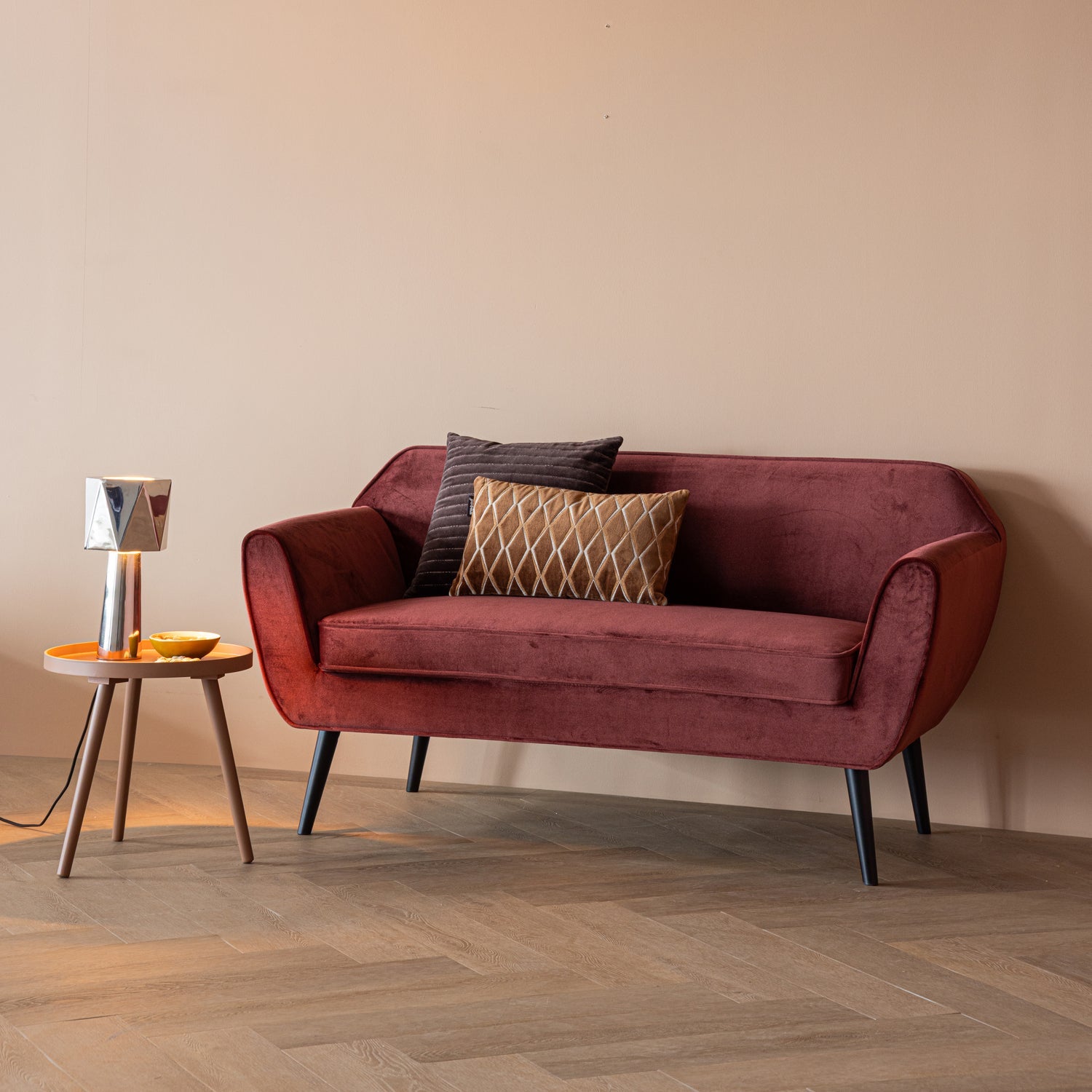 Rocco Brick Brown Velvet 2-Seater Sofa