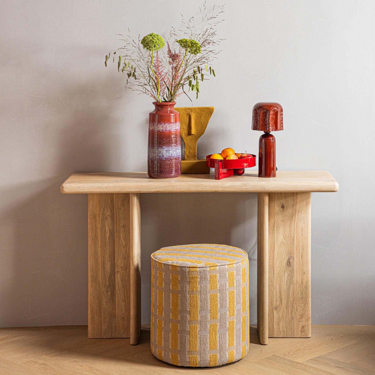 Mustard SARLI Pouf with Beige