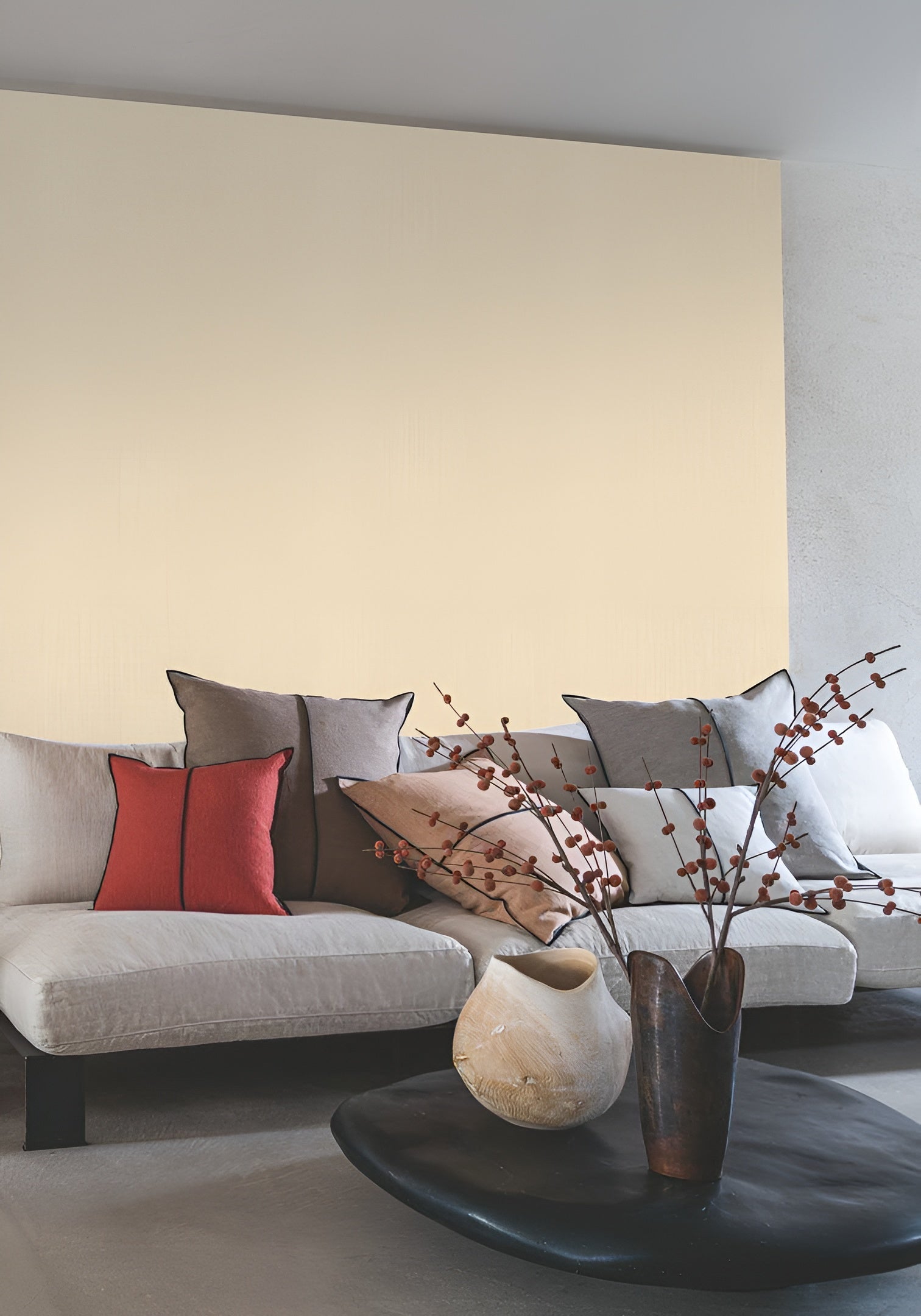 Structural wallpaper resembling linen canvas SHINOK - MIMOSA muted yellow