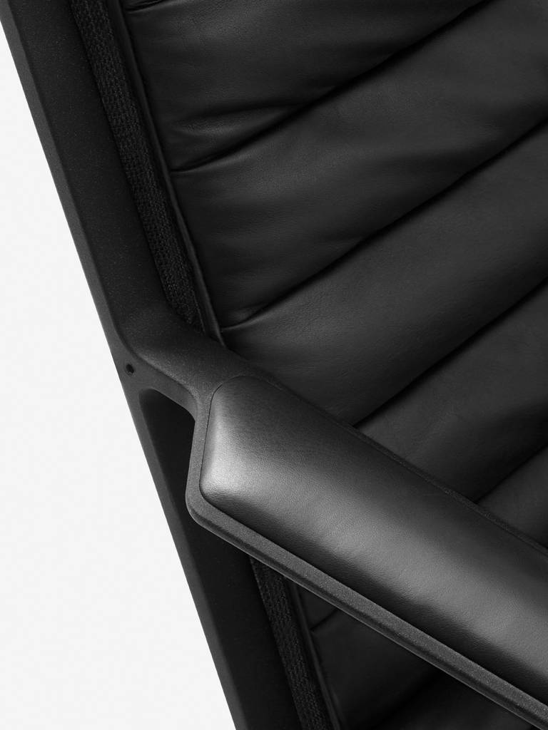 Armchair 456 black leather with dark metal base
