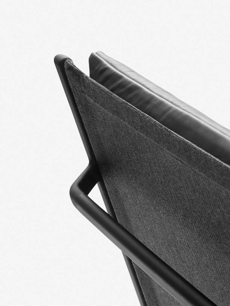 Armchair 456 black leather with dark metal base