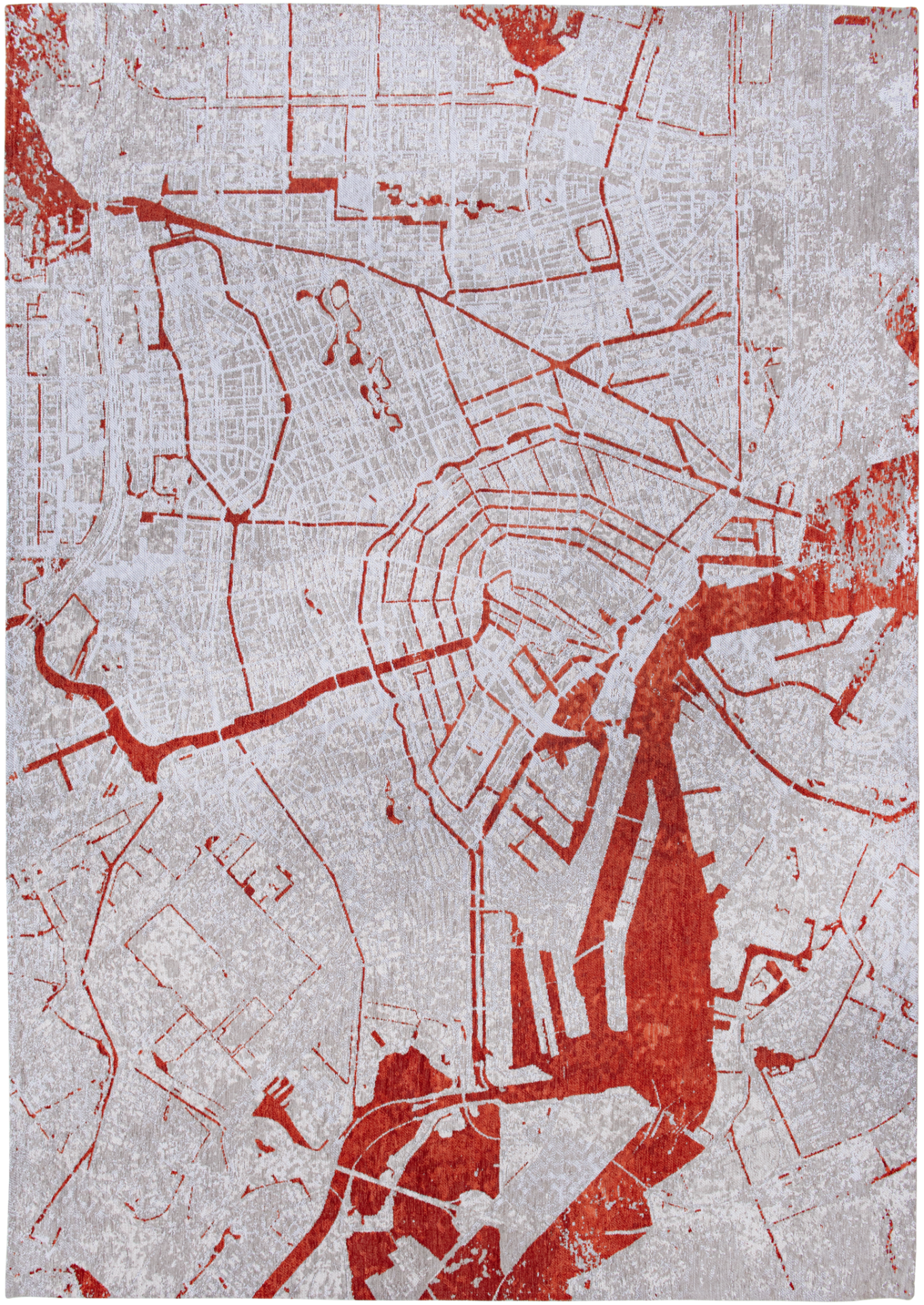 Kruhový koberec CITIES AMSTERDAM ORANŽOVÝ STRIH červený