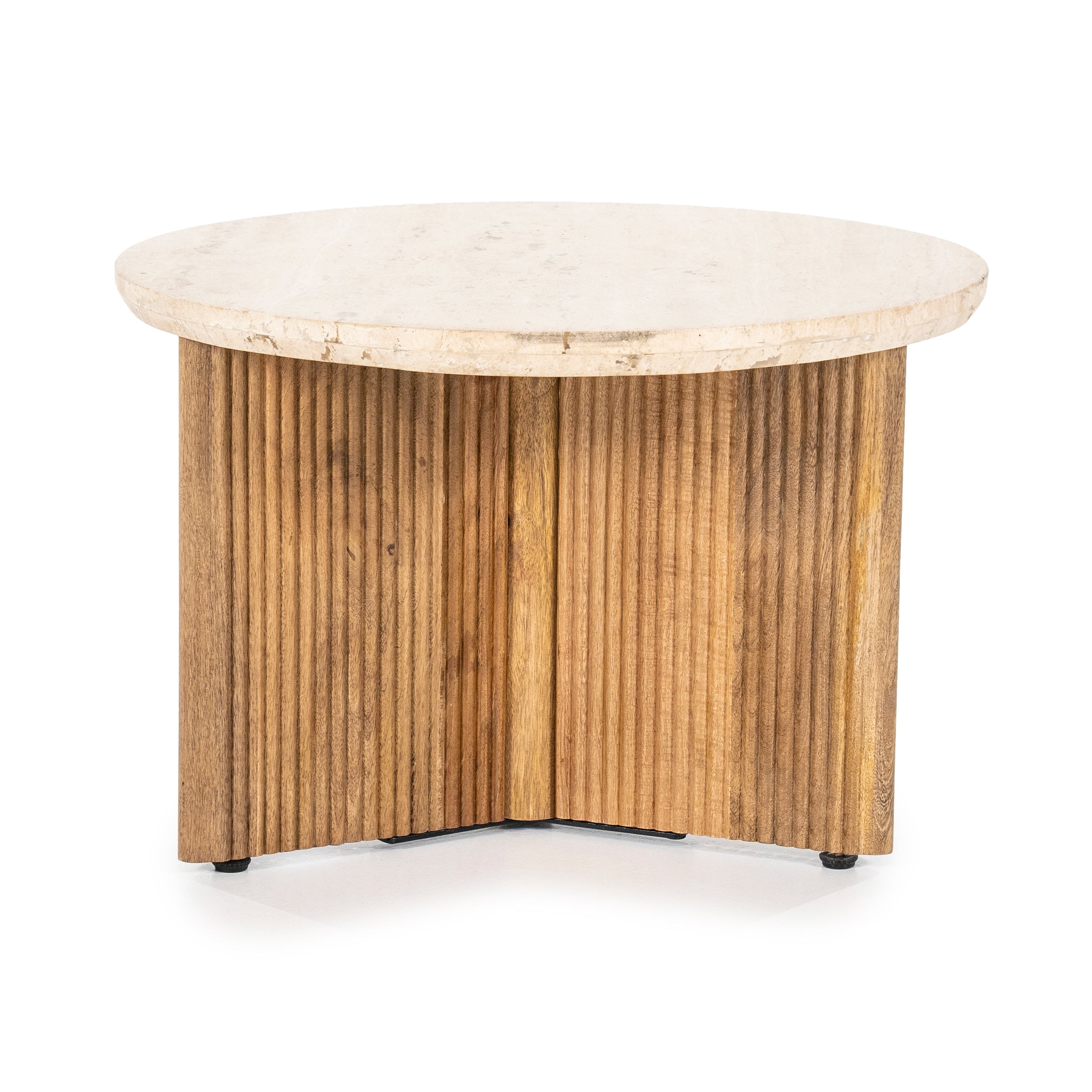 SARA light beige travertine side table with mango wood