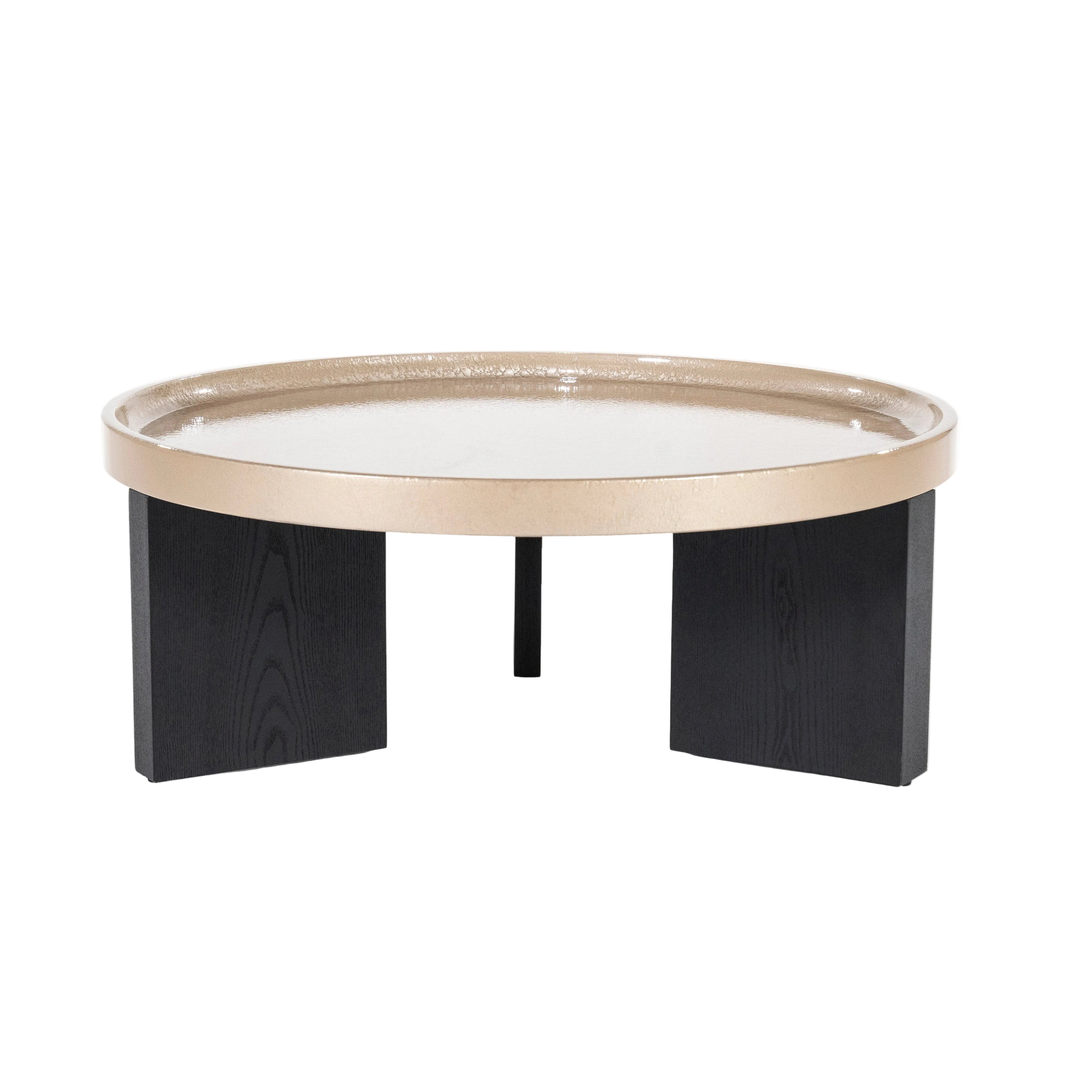 MAYSON Beige Coffee Table with Wooden Base
