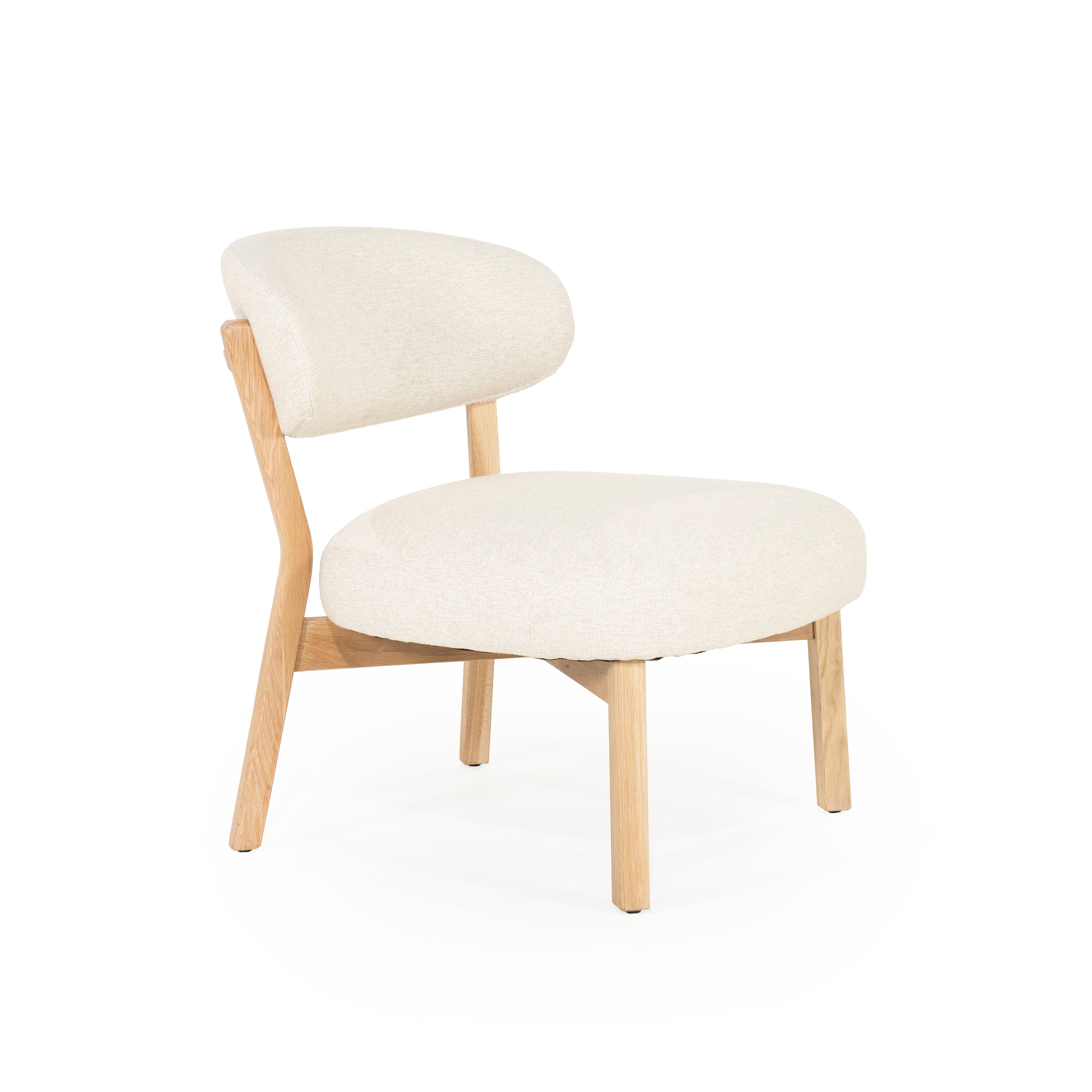 MIKKY Armchair in Light Beige with Light Wooden Base