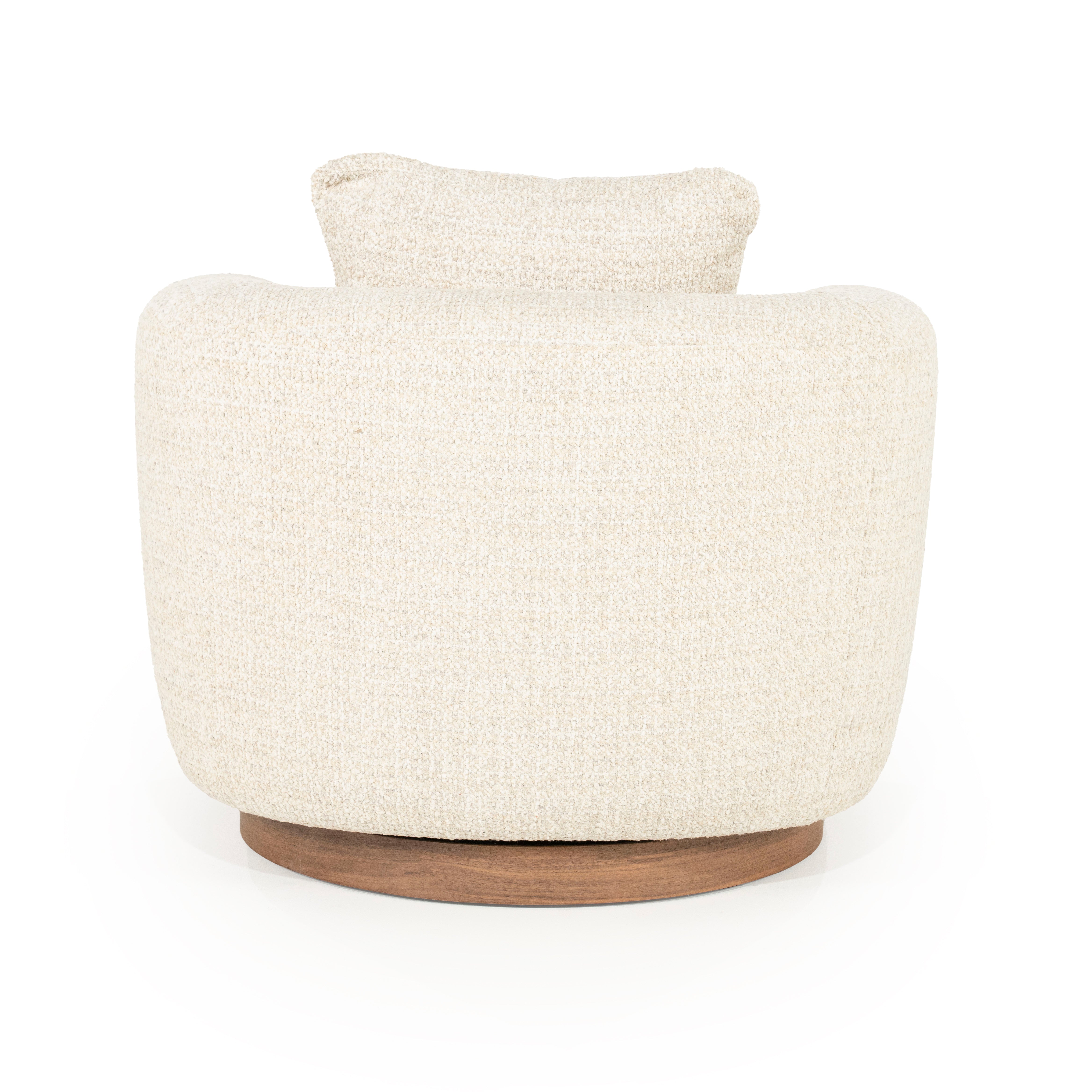 Otočný kreslo JORDAN svetlo béžové s drevenou základňou