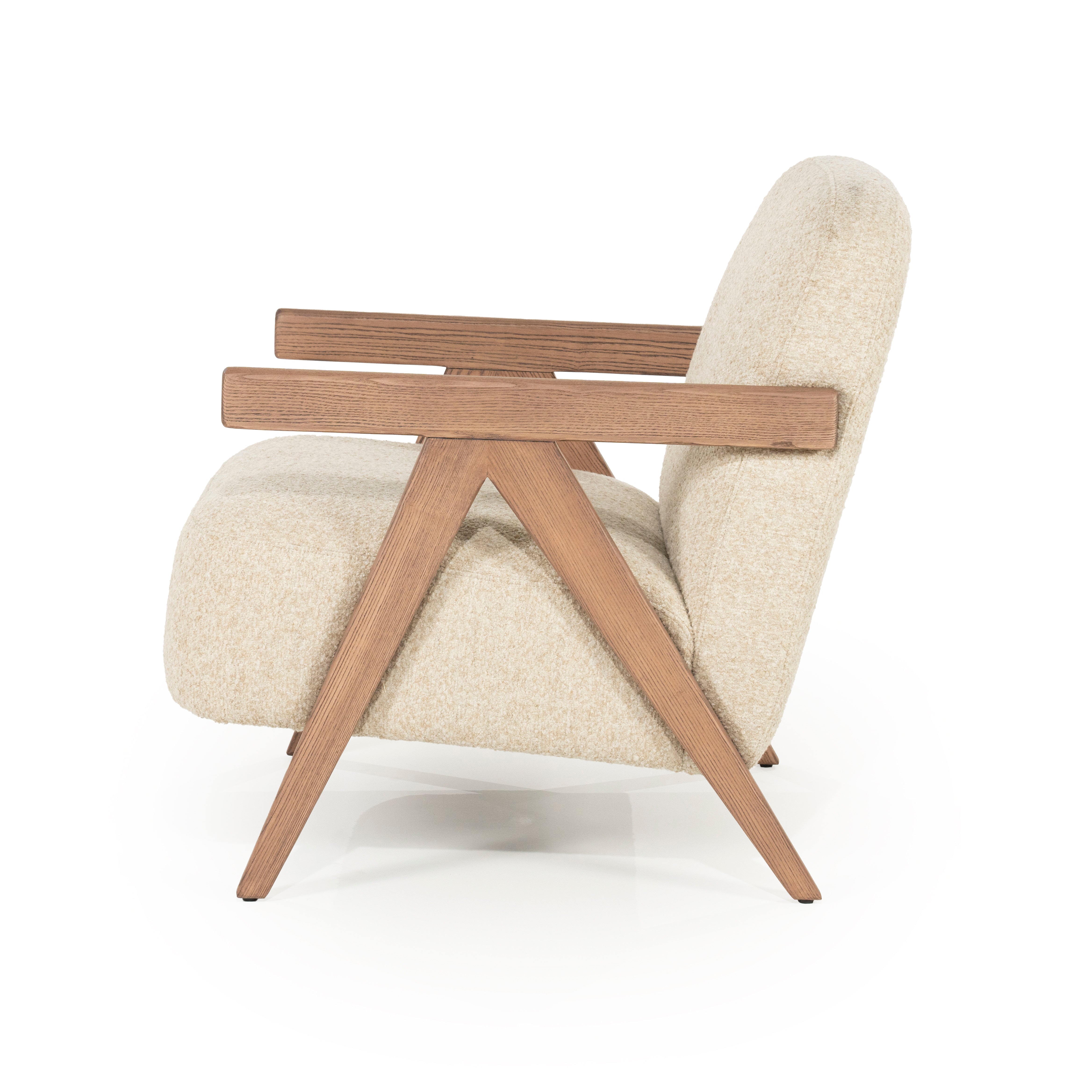 FRANCIS beige armchair with wooden base
