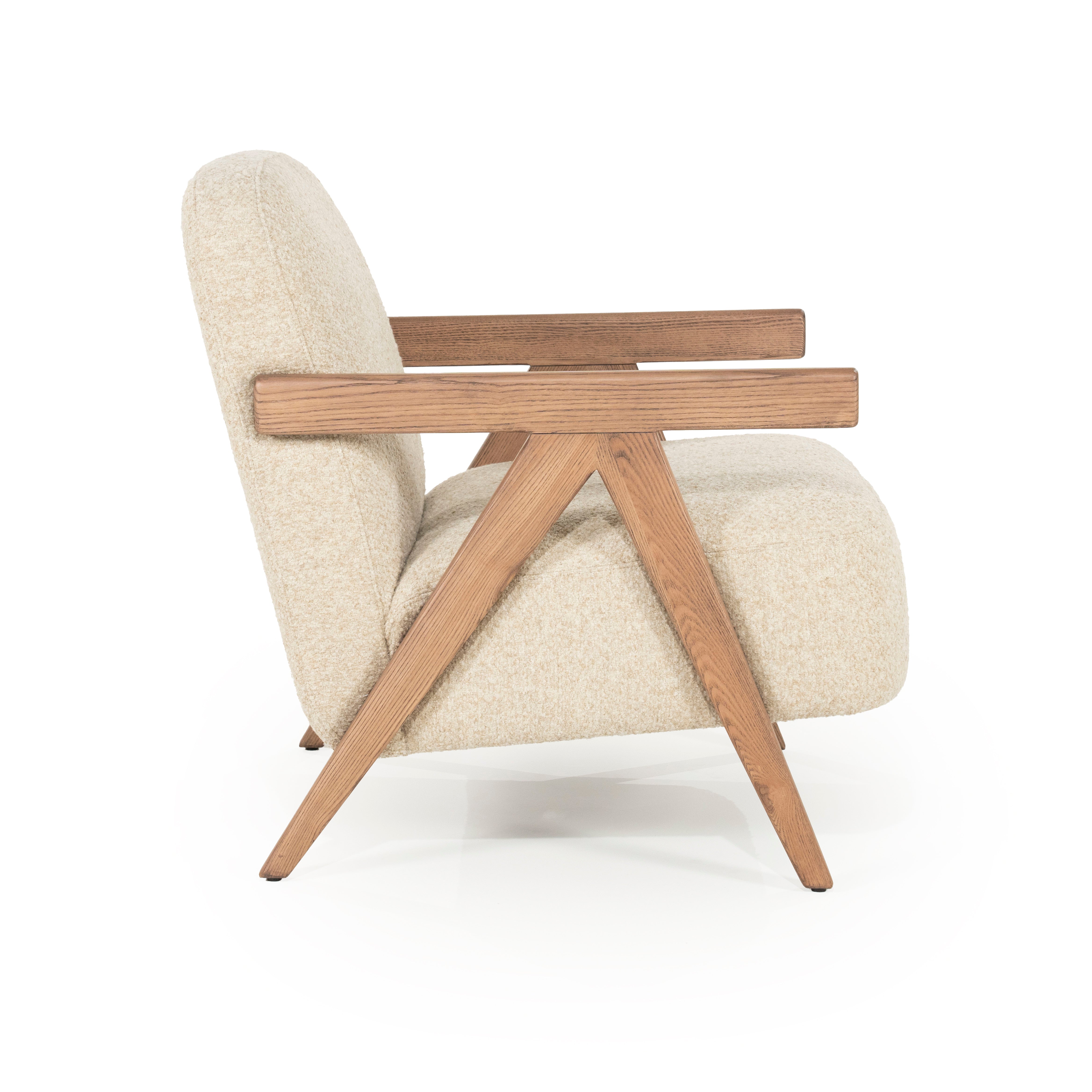 FRANCIS beige armchair with wooden base