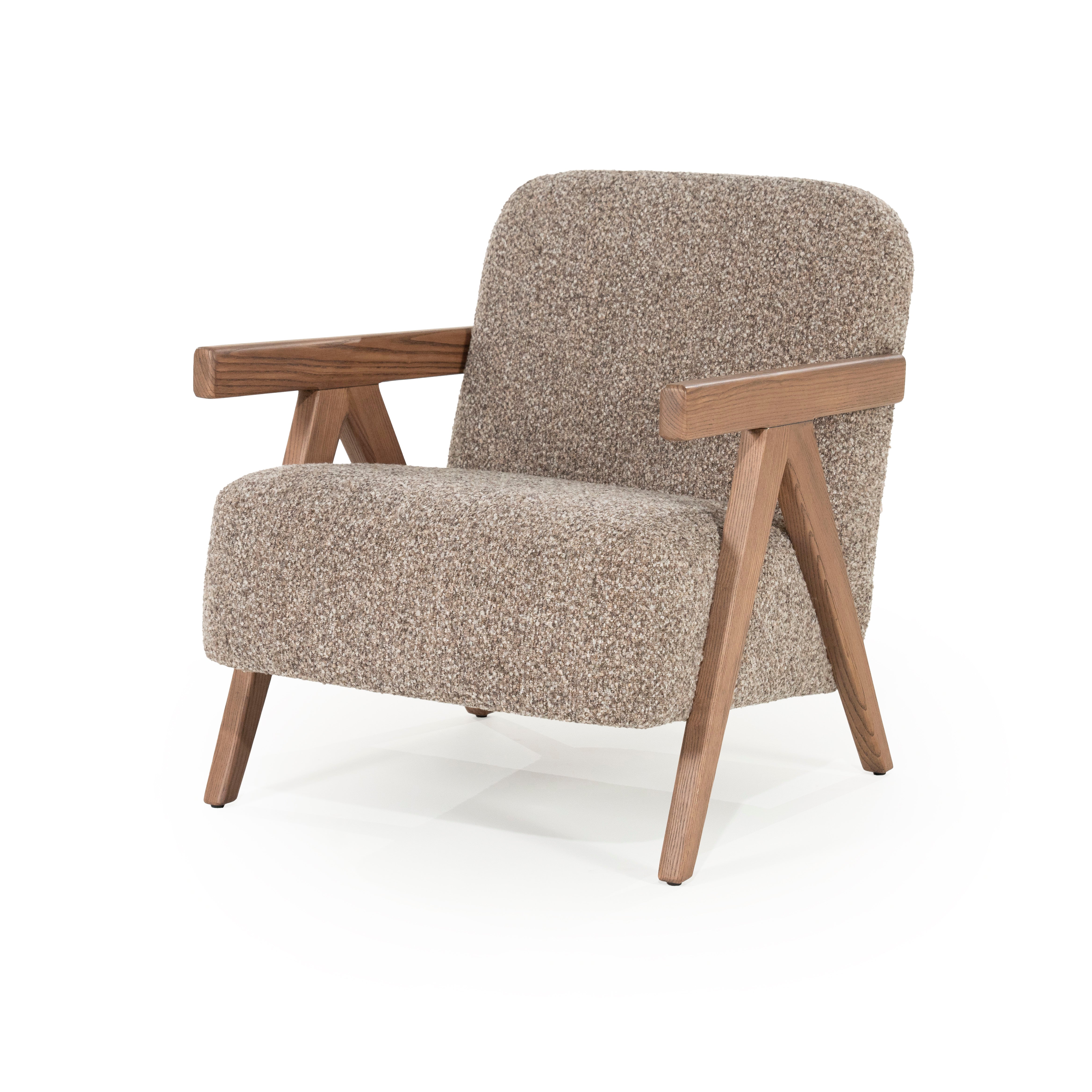 FRANCIS Armchair in Dark Beige with Wooden Base