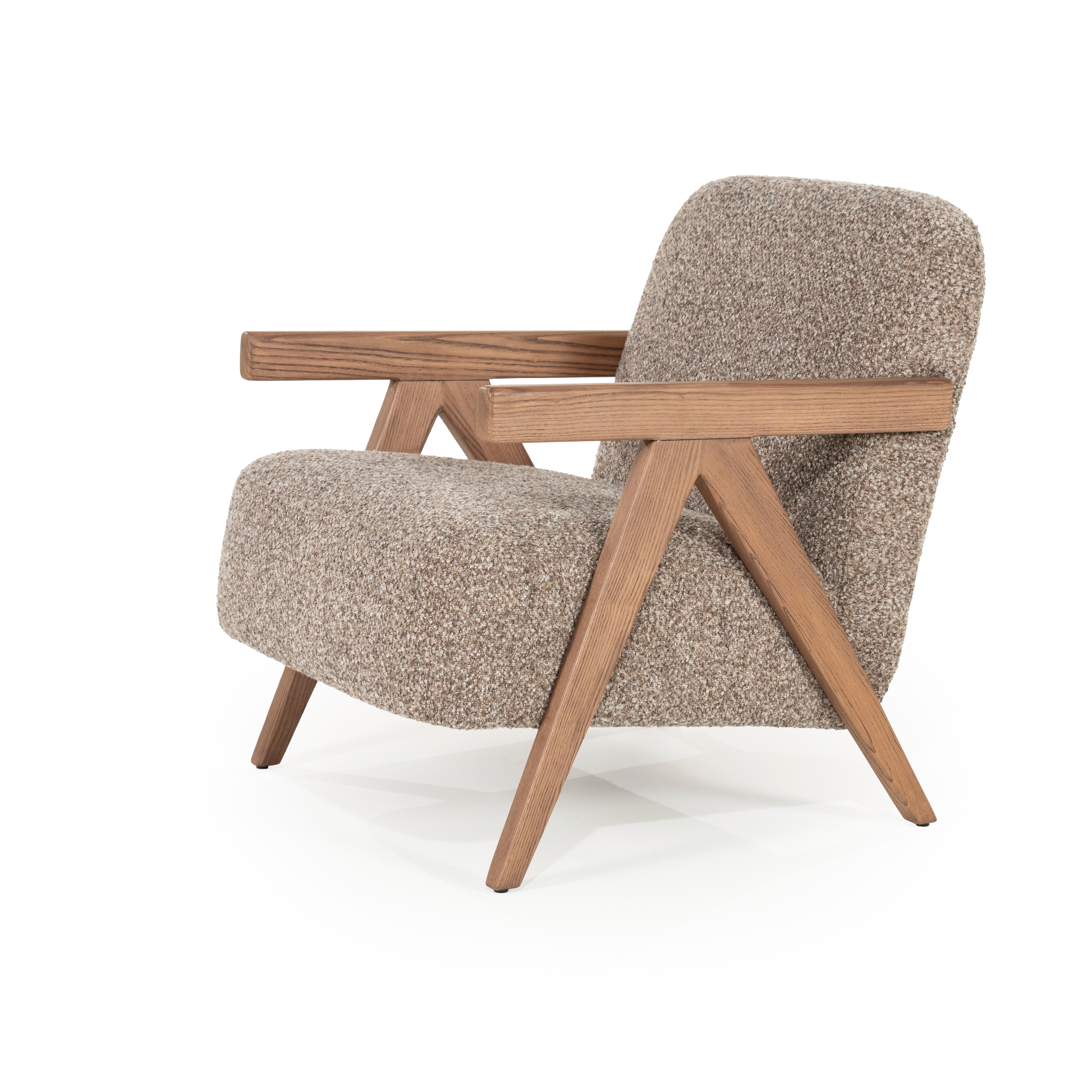 FRANCIS Armchair in Dark Beige with Wooden Base