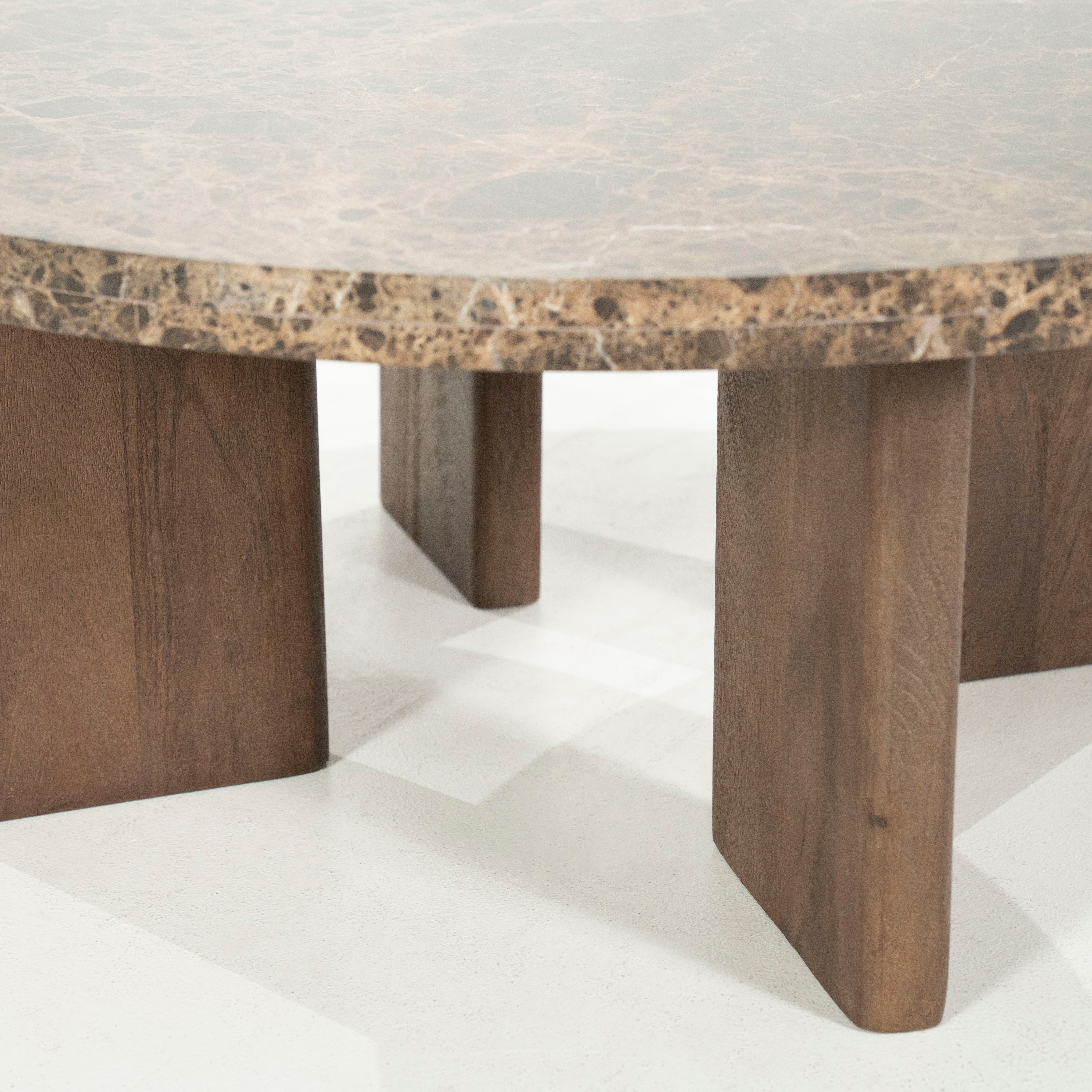 LANDO dark brown marble coffee table with wooden base