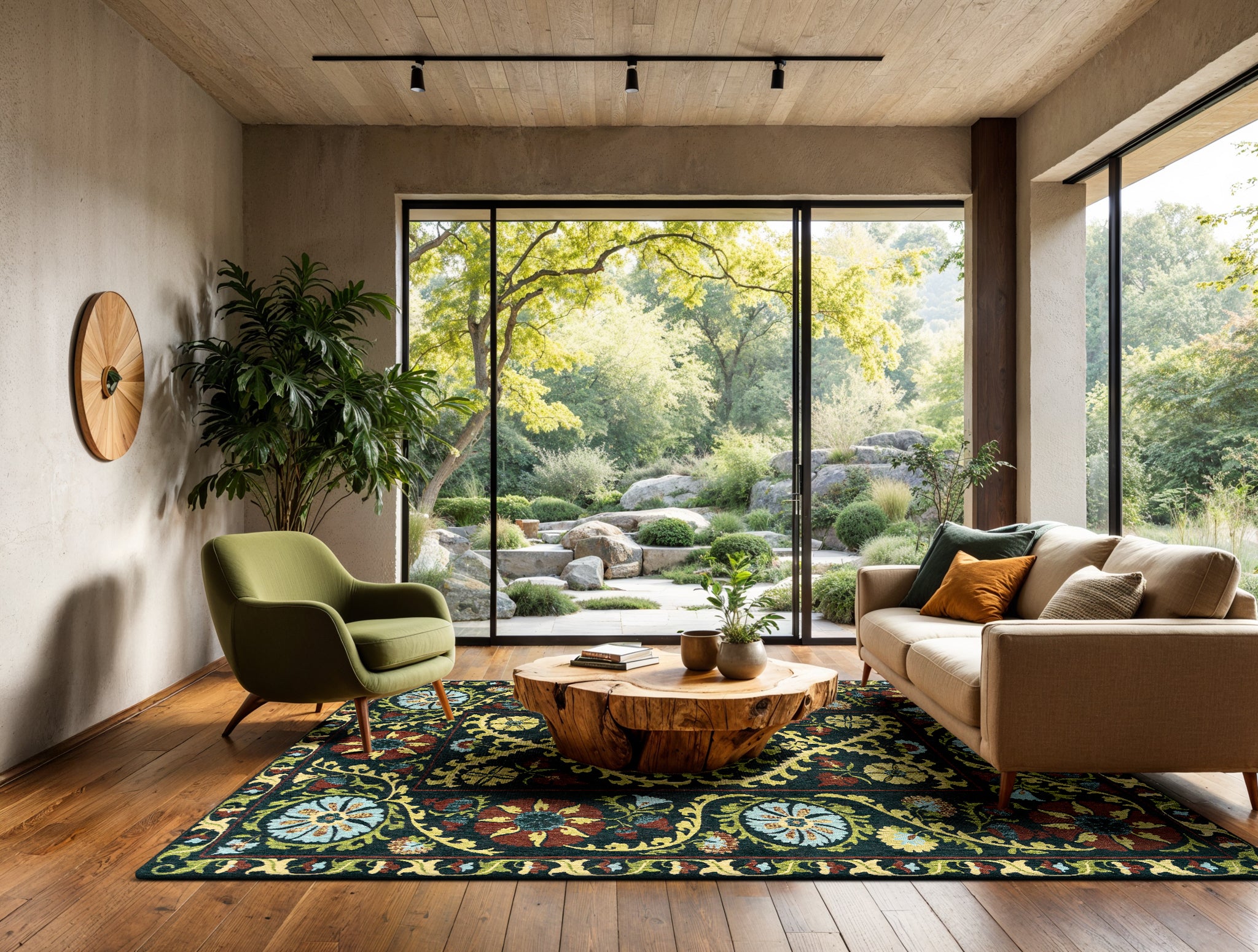 SUZANI BAVARIA rug black with yellow and green