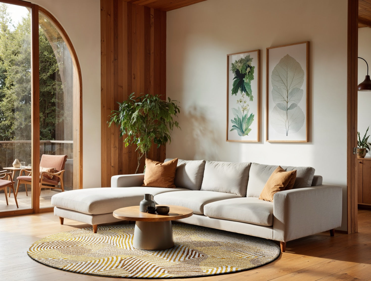 Kruhový koberec CORAL YELLOW HIPPY žlto-bežový